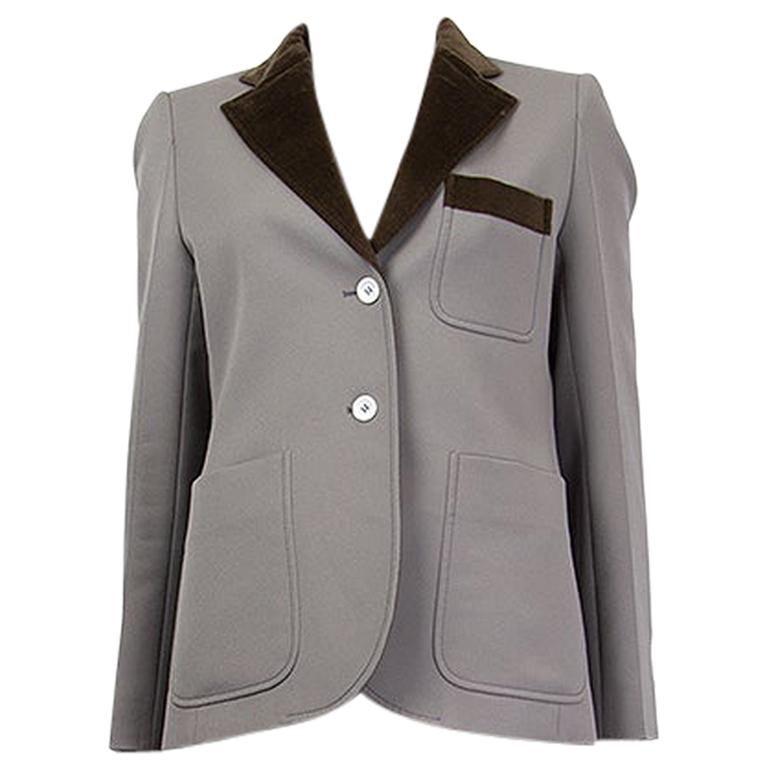 LOUIS VUITTON grey & olive green VELVET COLLAR Blazer Jacket 38 S For Sale