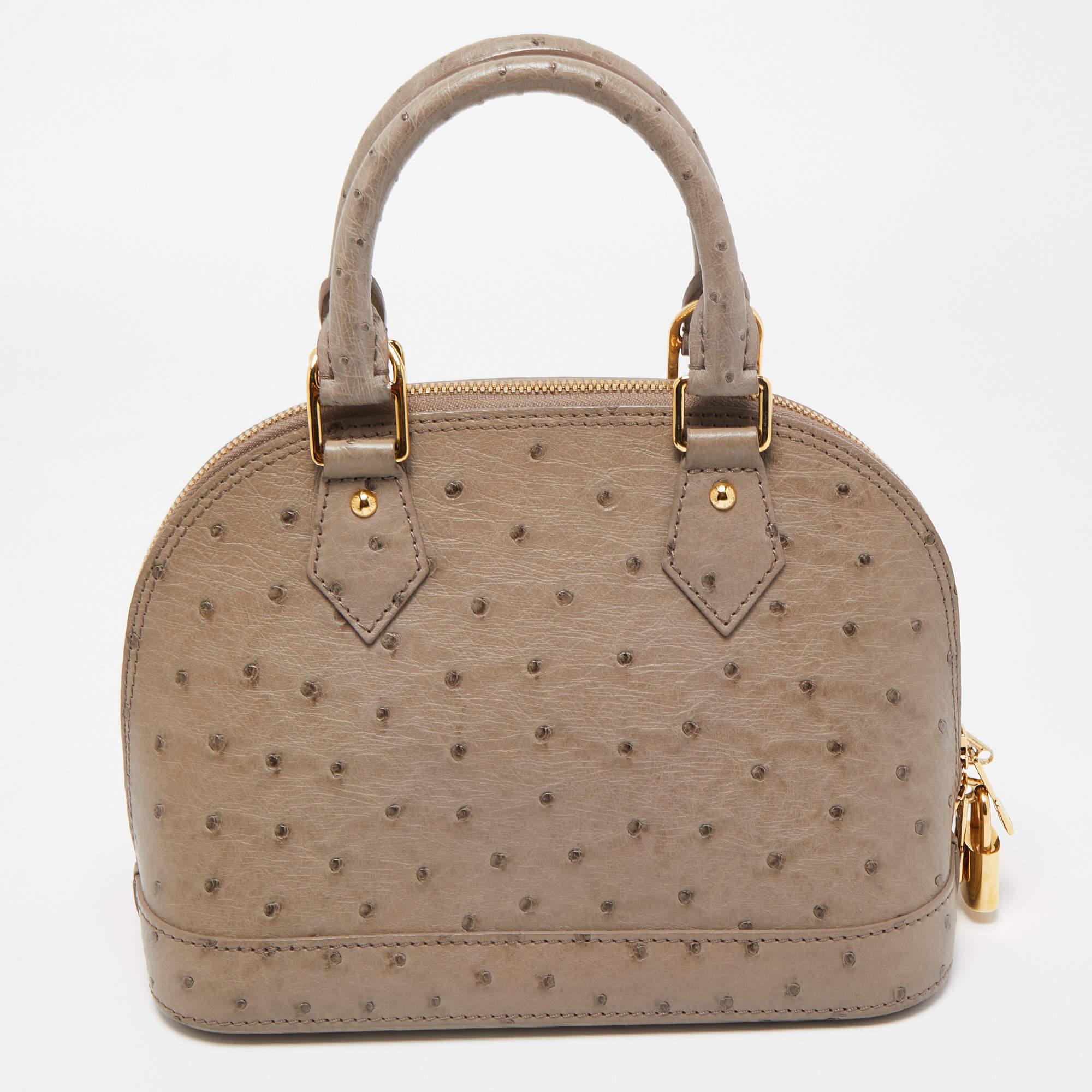 Women's Louis Vuitton Grey Ostrich Alma BB Bag For Sale