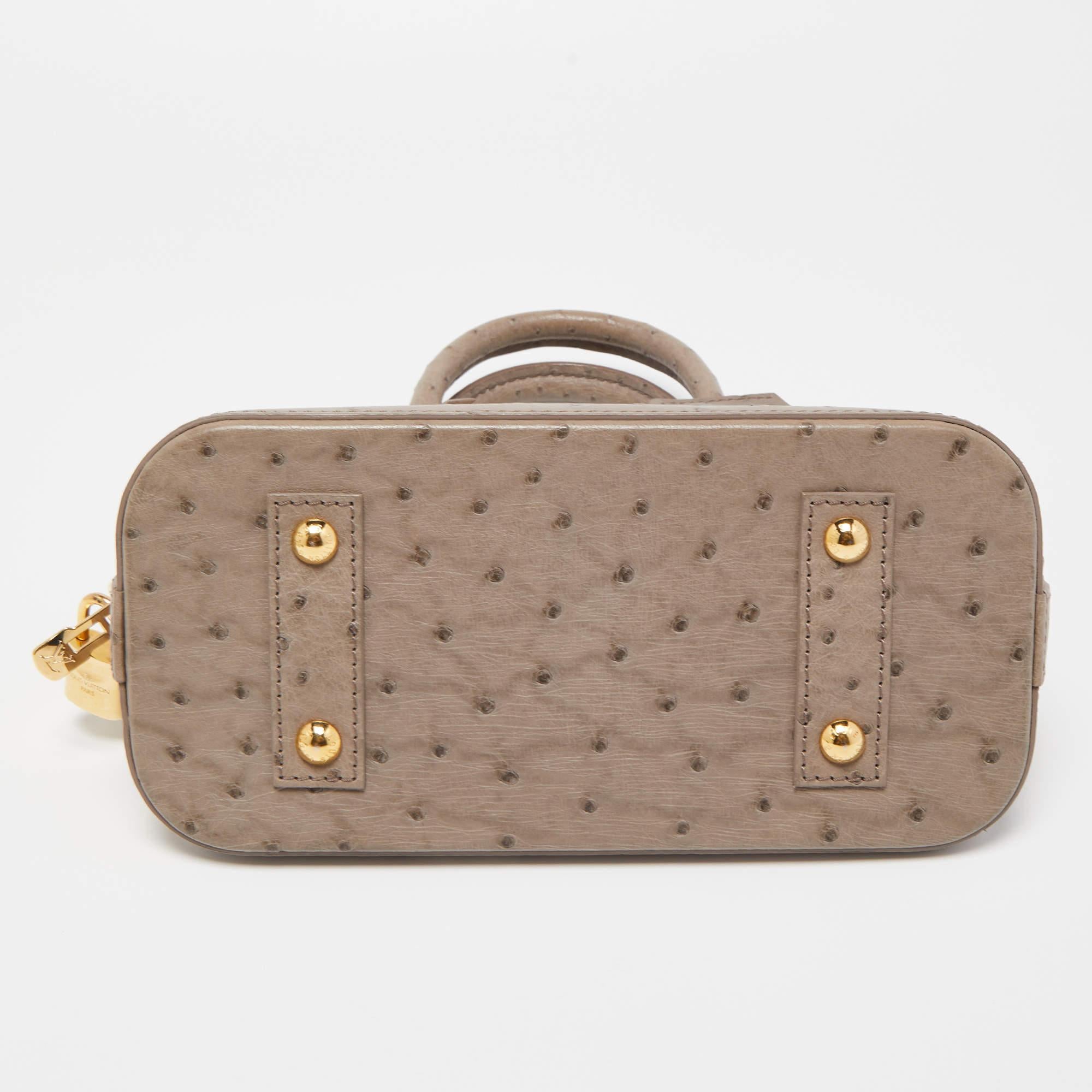 Louis Vuitton Grey Ostrich Alma BB Bag For Sale 3
