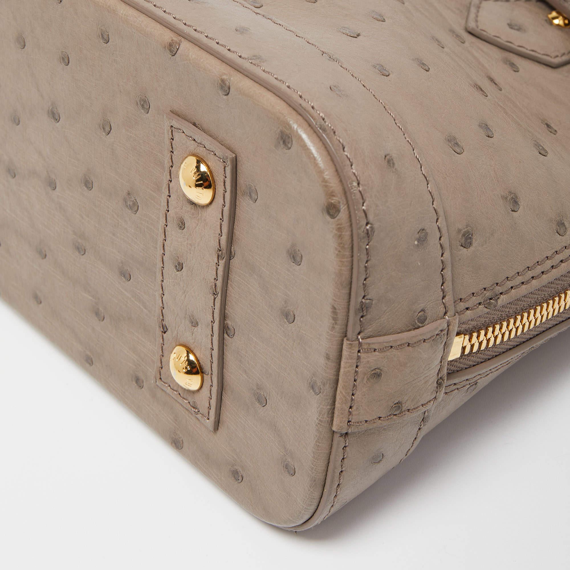 Louis Vuitton Grey Ostrich Alma BB Bag For Sale 4