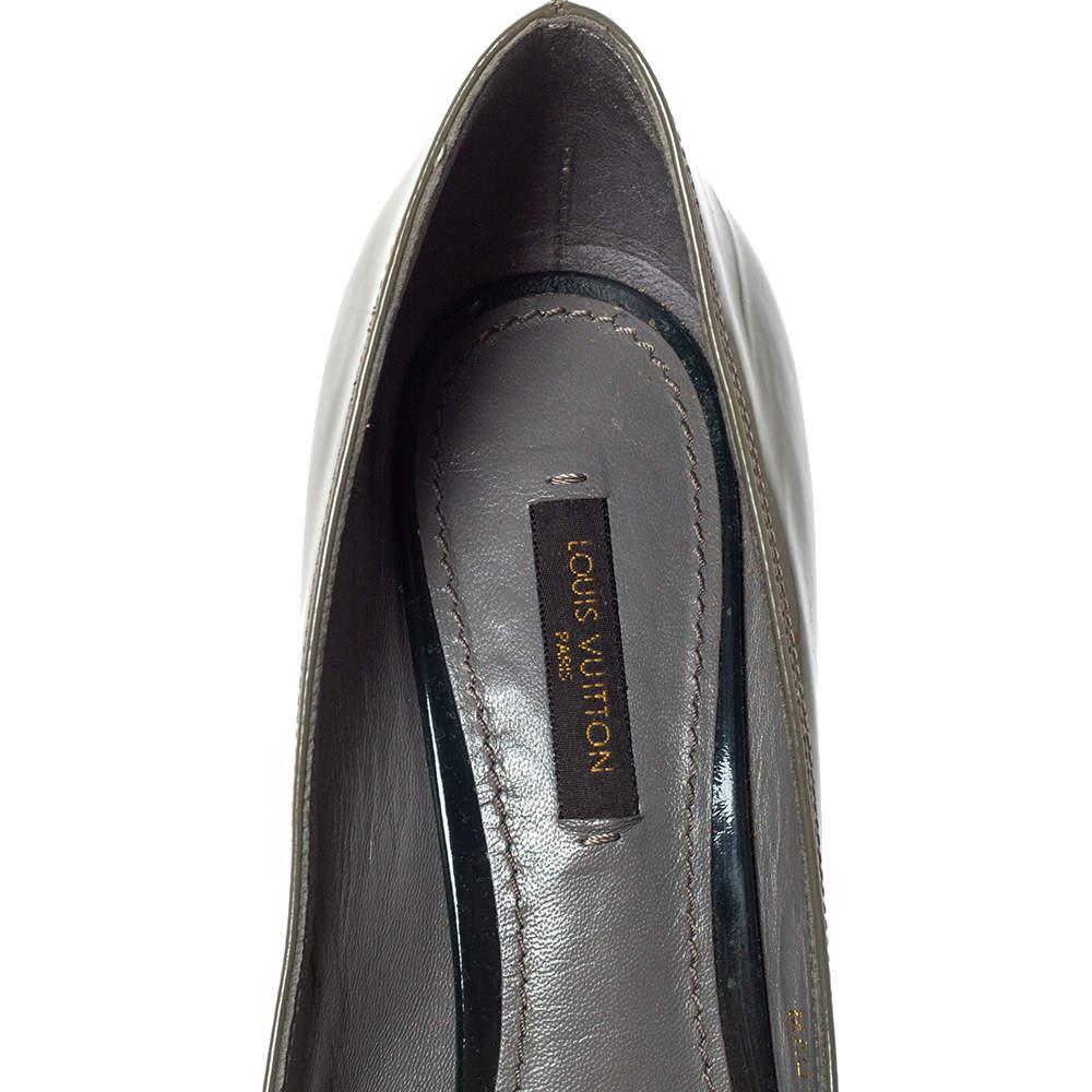 Louis Vuitton Grey Patent Leather Lou Peep Toe Pumps Size 37.5 2