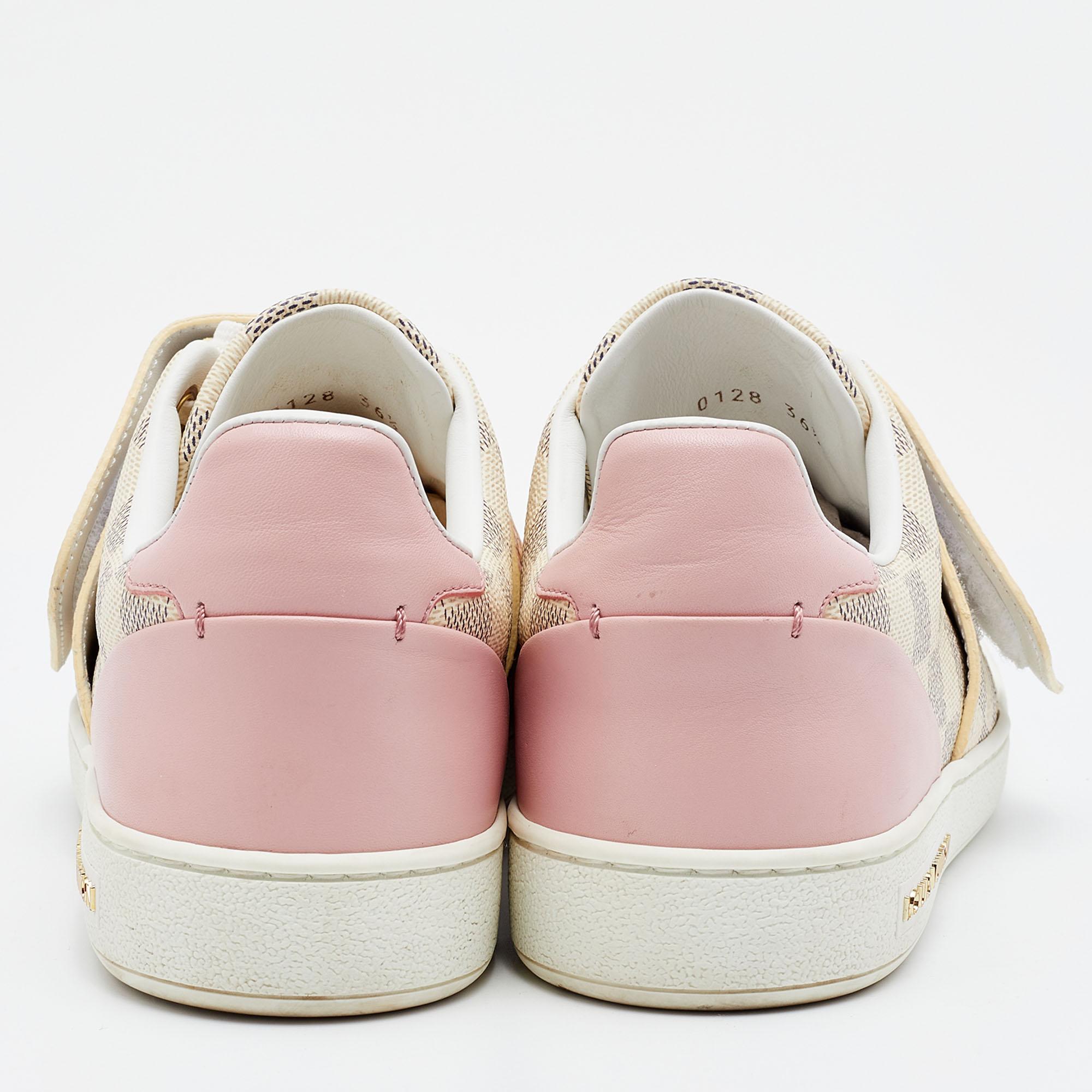 Louis Vuitton Grey/Pink Damier Azur Summer Trunks Sneakers Size 36.5 In Good Condition In Dubai, Al Qouz 2