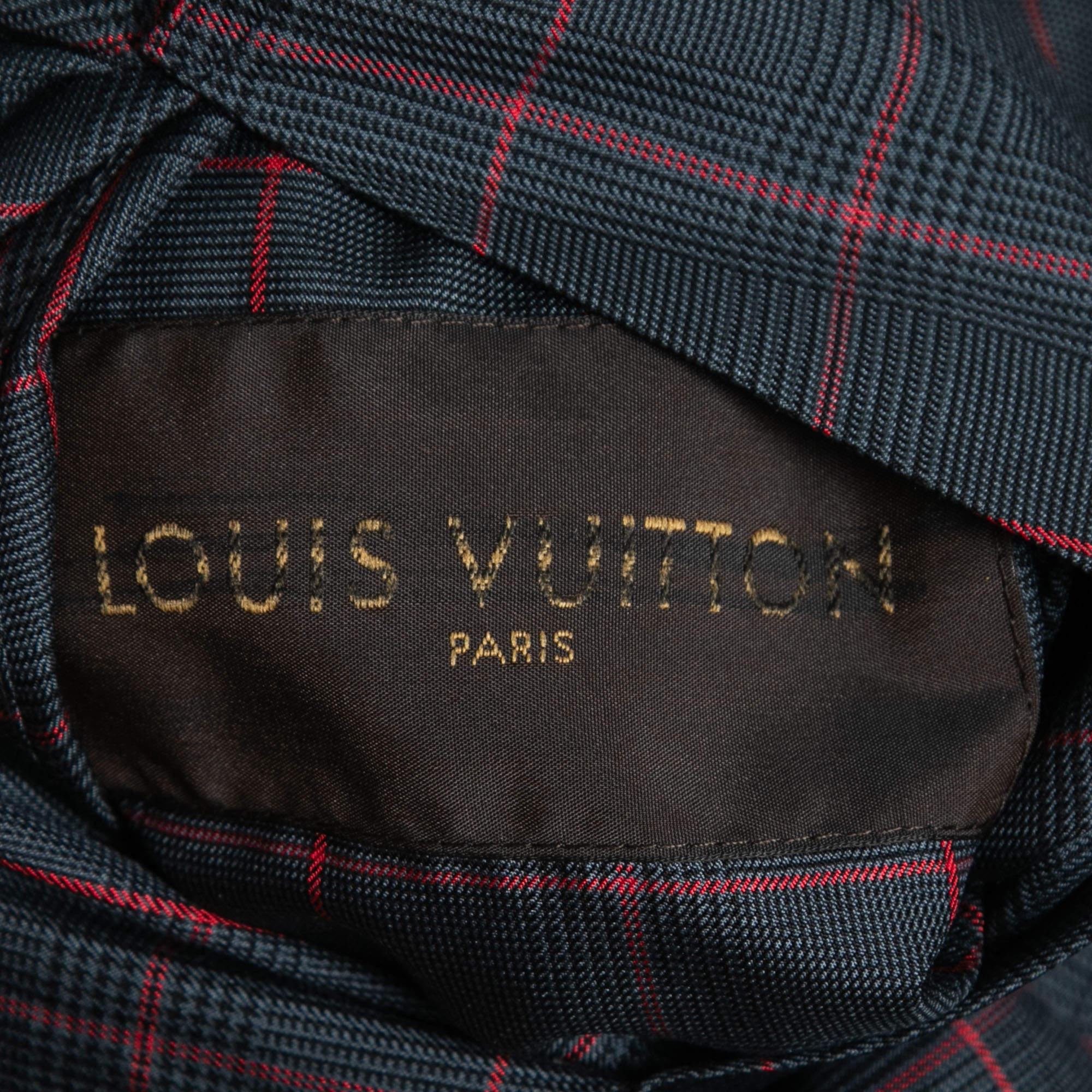 Louis Vuitton Grey Plaid Silk Zip Front Reversible Jacket In Excellent Condition In Dubai, Al Qouz 2