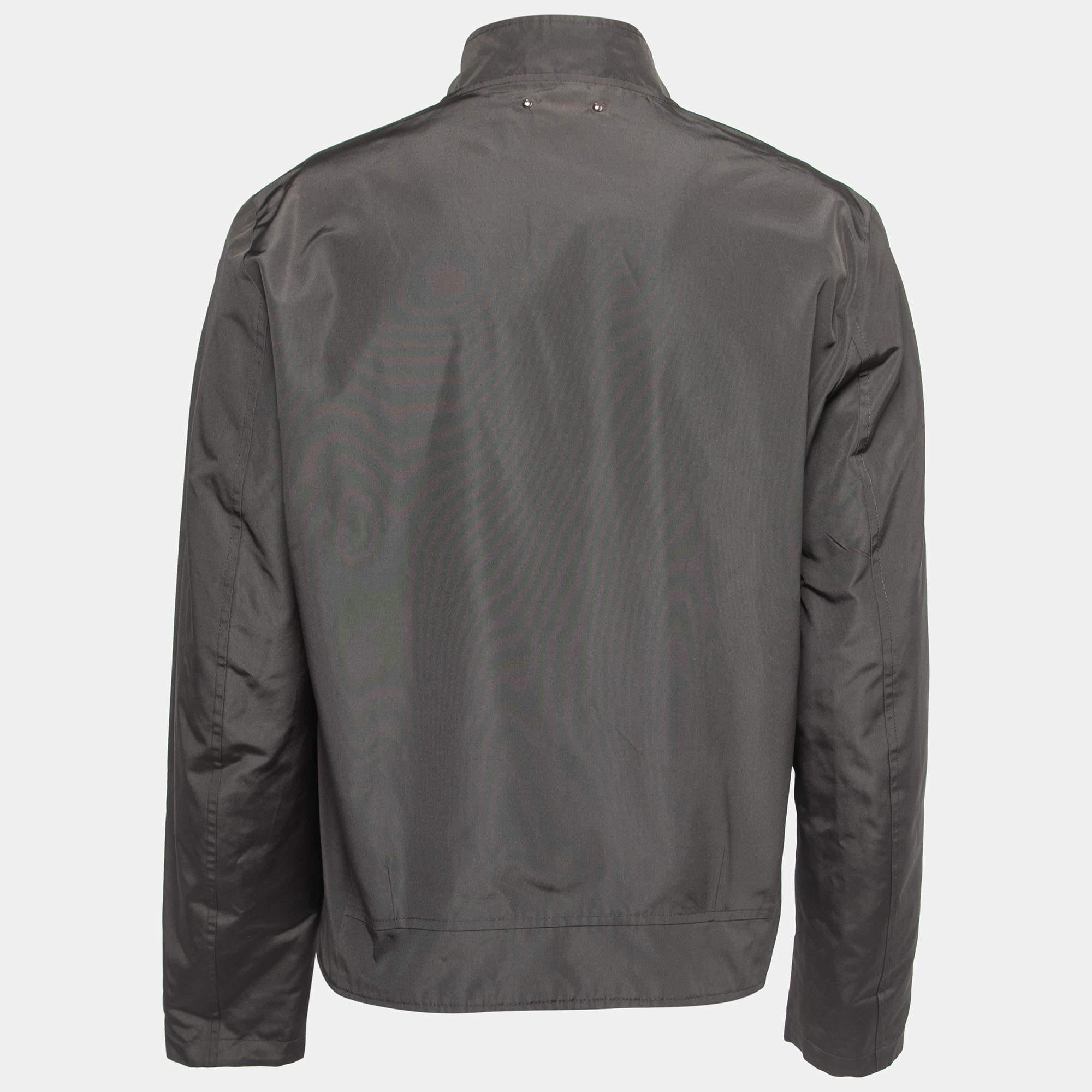 Louis Vuitton Grey Plaid Silk Zip Front Reversible Jacket 1