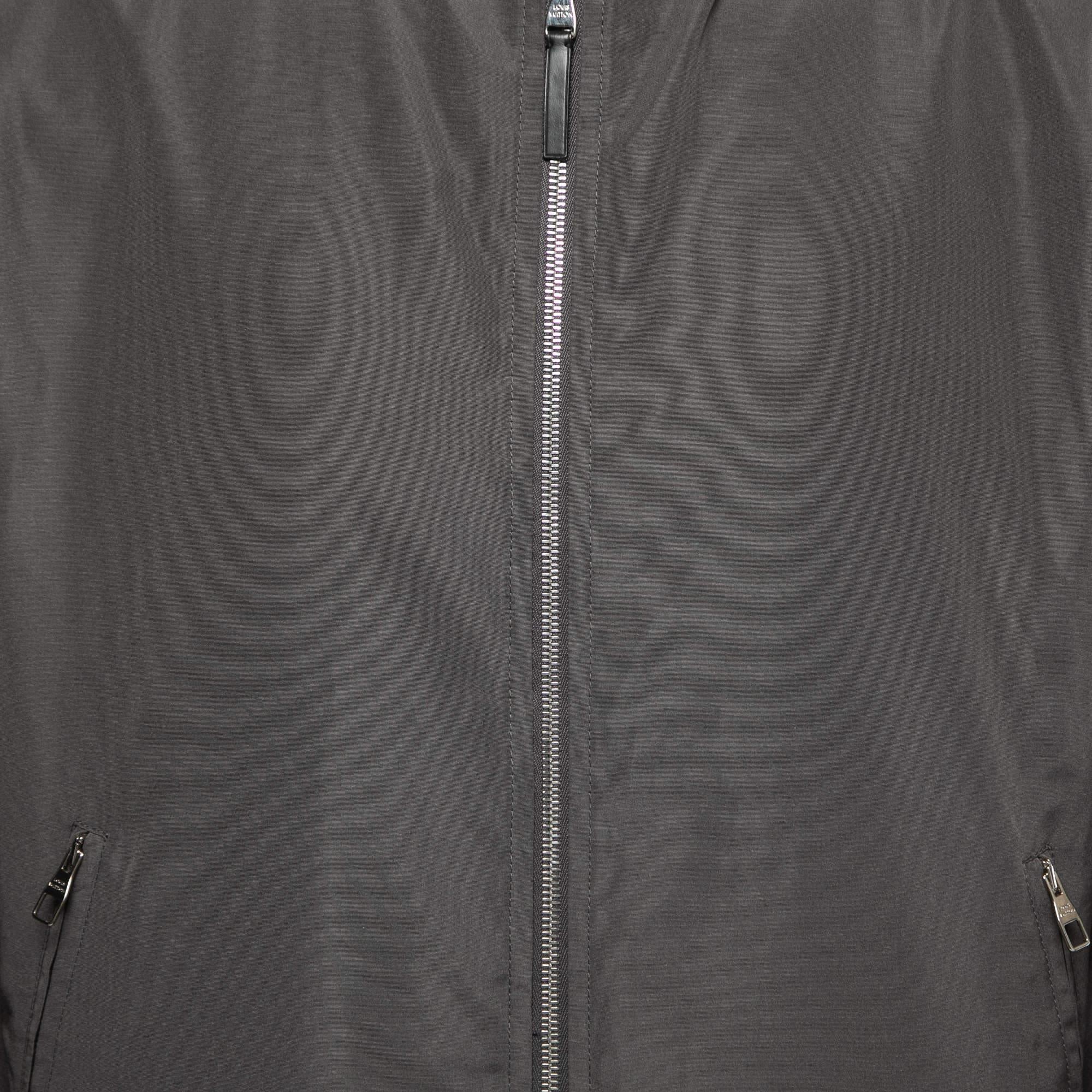 Louis Vuitton Grey Plaid Silk Zip Front Reversible Jacket 2