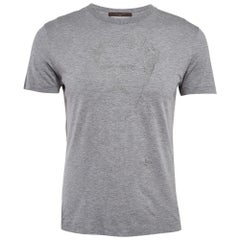 Graues bedrucktes Jersey-T-Shirt mit Rundhalsausschnitt von Louis Vuitton XS