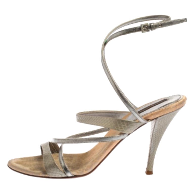 Louis Vuitton Grey Python Embossed And Leather Strappy Sandals Size 40