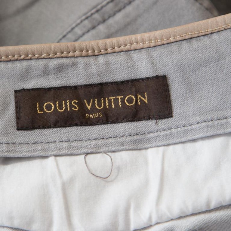 Louis Vuitton Grey Quilted Monogram Embroidered Stretch Jeans L For Sale at 1stDibs