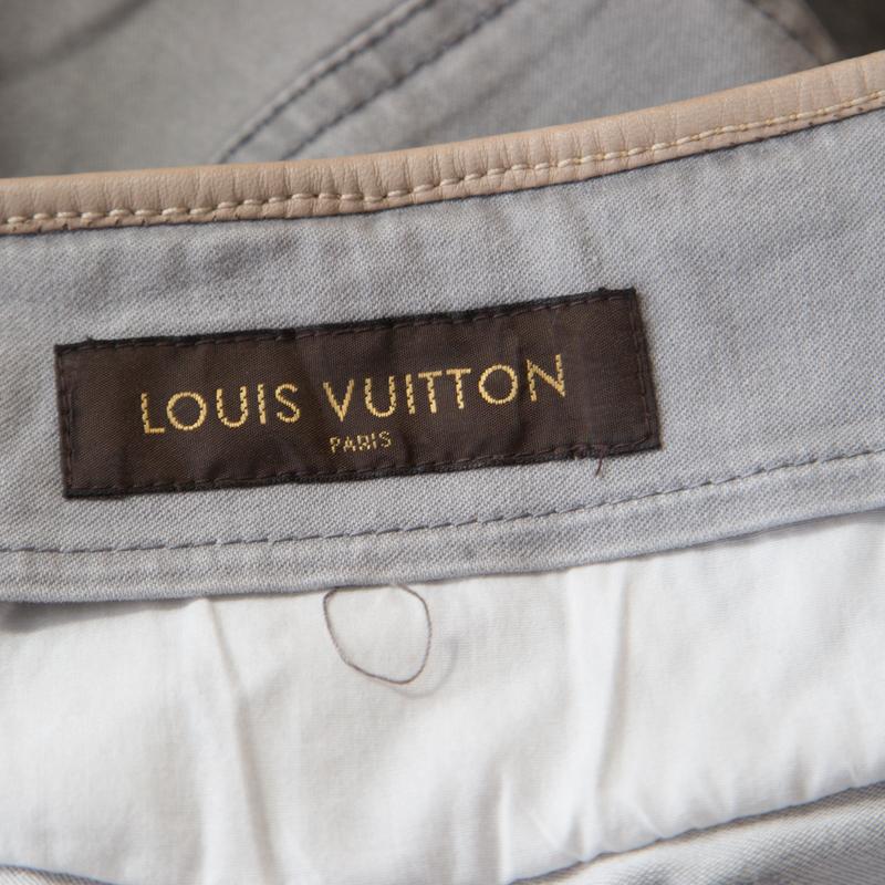 Gray Louis Vuitton Grey Quilted Monogram Embroidered Stretch Jeans L