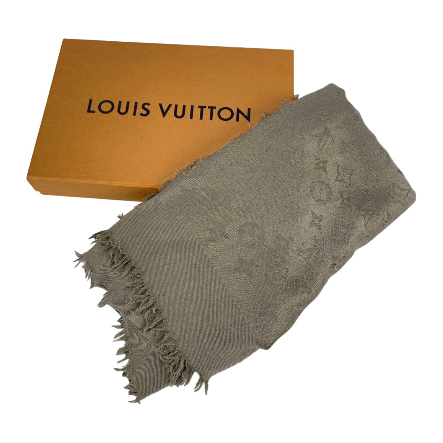 Louis Vuitton Grey Silk and Wool Monogram Large Scarf Shawl