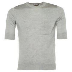 Louis Vuitton - T-shirt gris en soie et coton tricoté avec logo, taille M