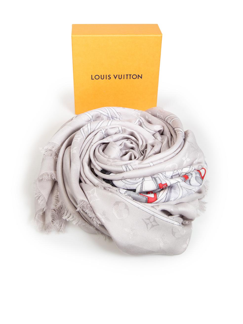 Louis Vuitton Grey Silk LV Sneaker Print Scarf 1