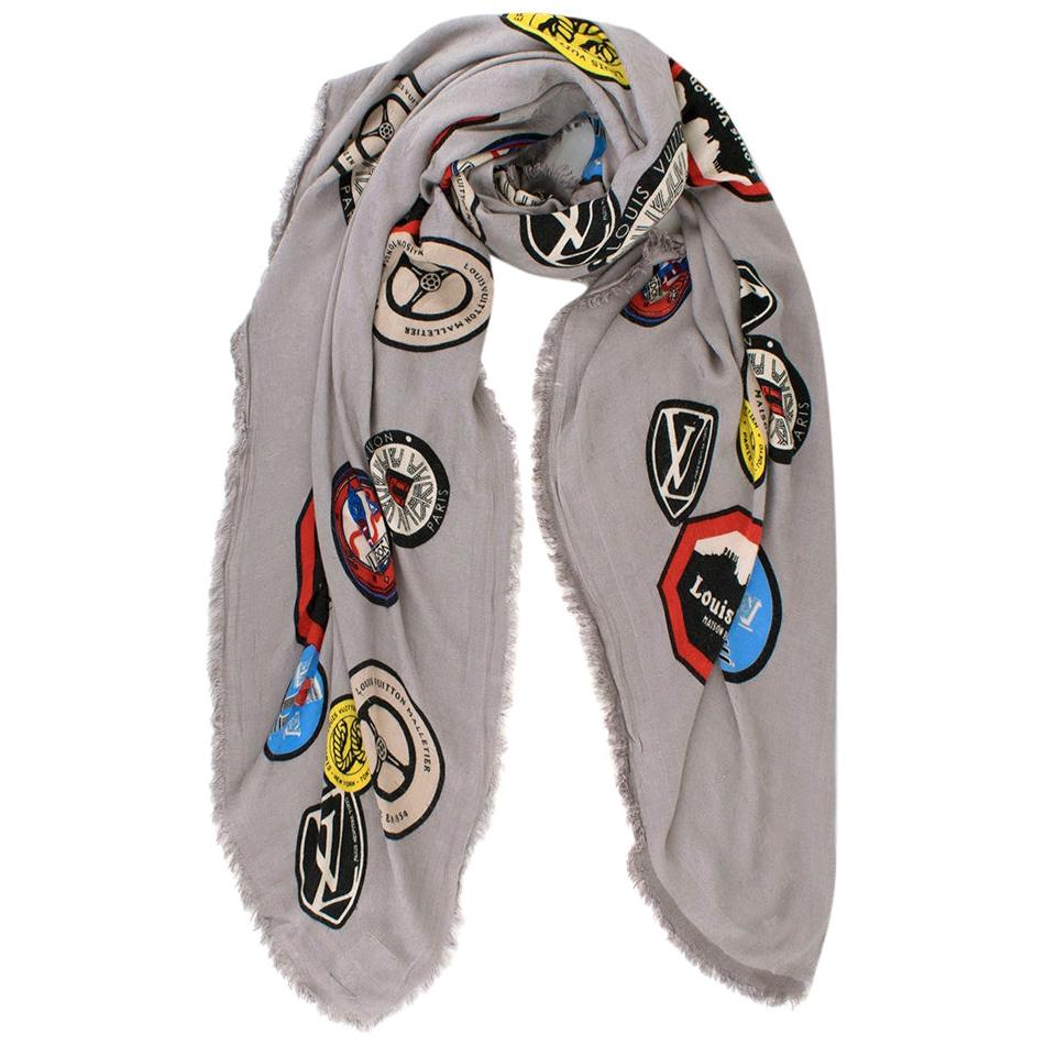 Louis Vuitton Grey Silk & Wool Limited Edition World Tour Scarf For Sale