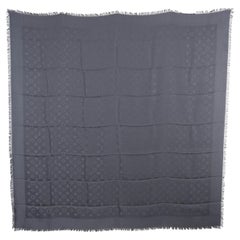 LOUIS VUITTON grey silk wool MONOGRAM 140 Shawl Scarf