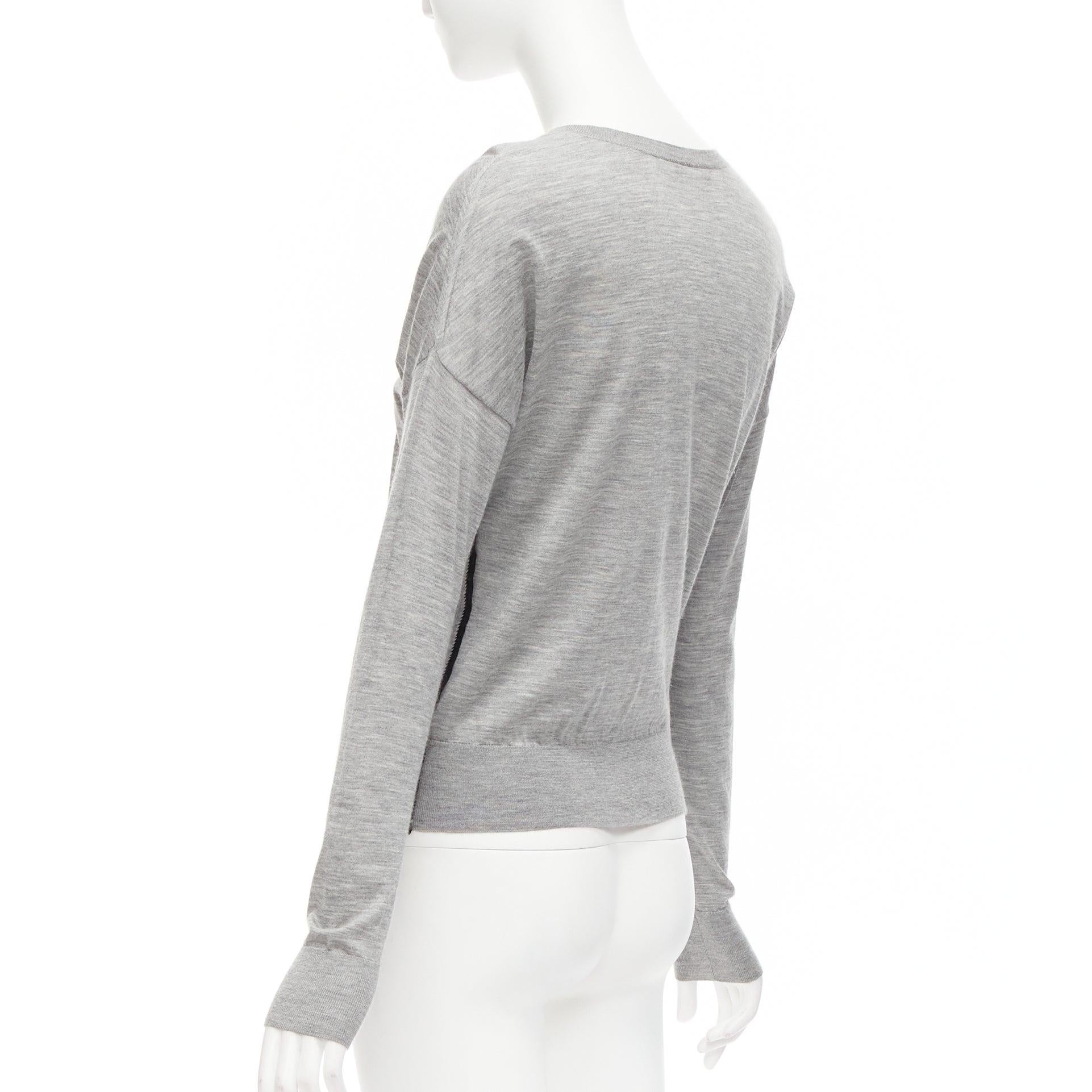 LOUIS VUITTON grey soft knit black beaded LV logo V neck pullover top For Sale 2