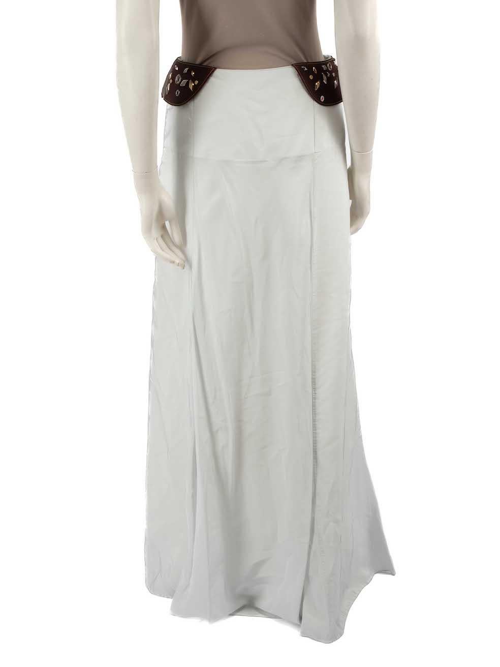 Gray Louis Vuitton Grey Studded Leather Maxi Skirt Size M For Sale