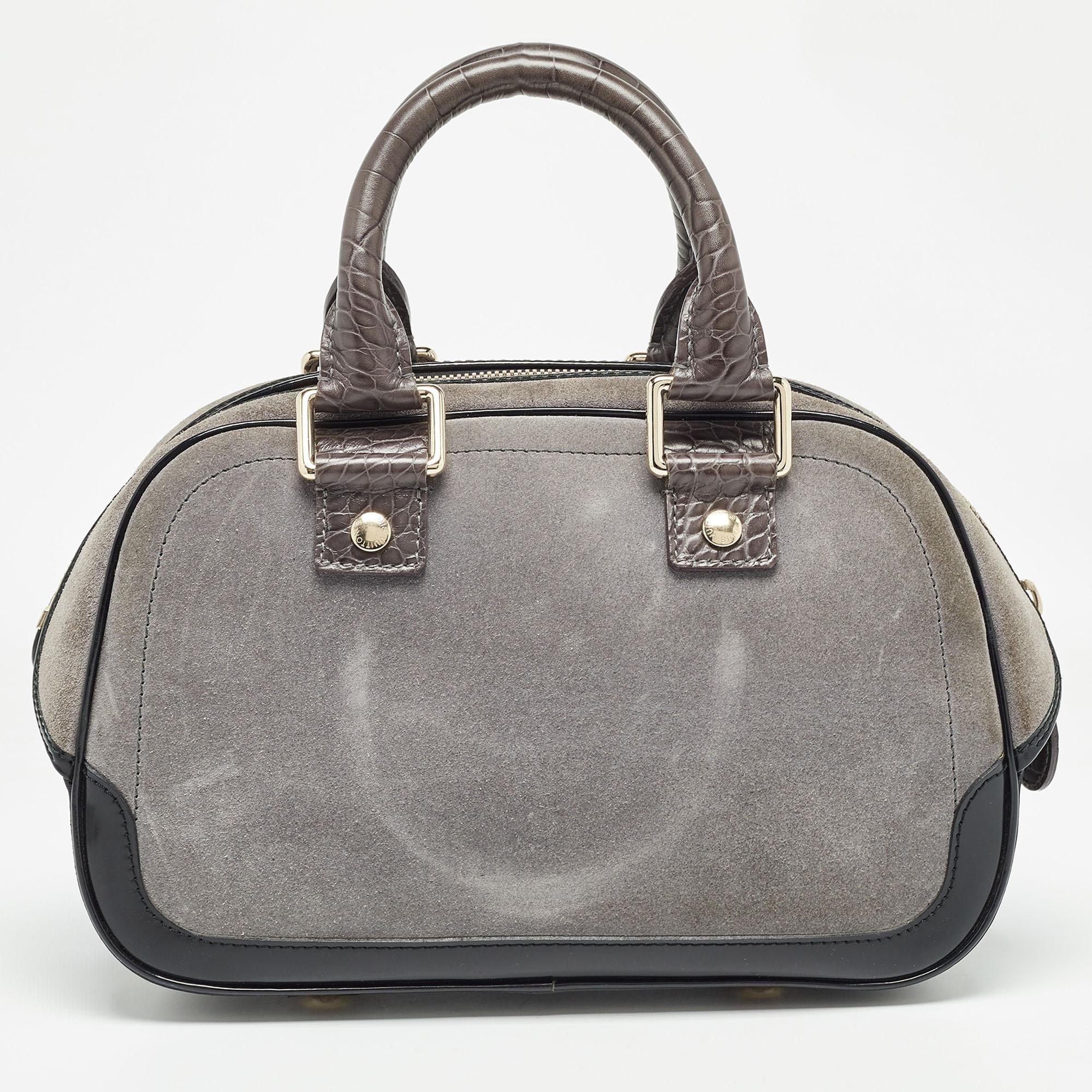 Women's Louis Vuitton Grey Suede and Leather Limited Edition Havane Stamped Trunk GM Bag