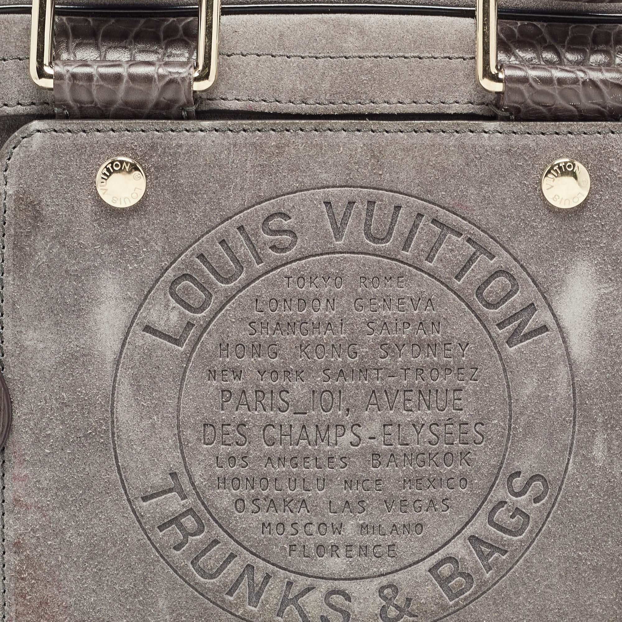 Louis Vuitton Grey Suede and Leather Limited Edition Havane Stamped Trunk GM Bag 1