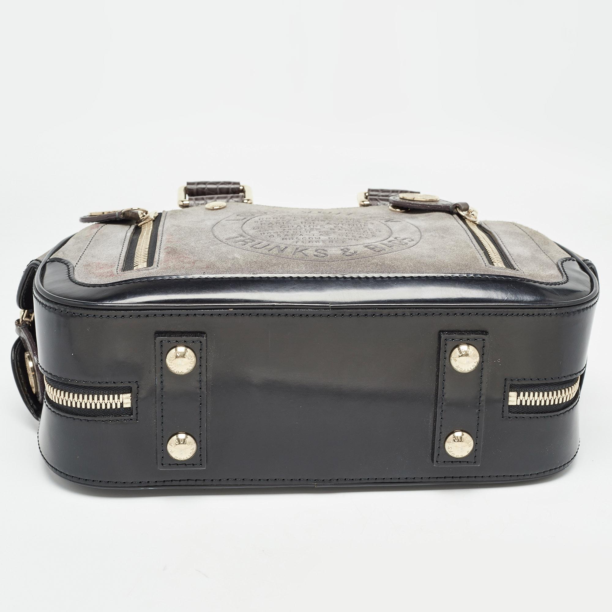 Louis Vuitton Grey Suede and Leather Limited Edition Havane Stamped Trunk GM Bag 5