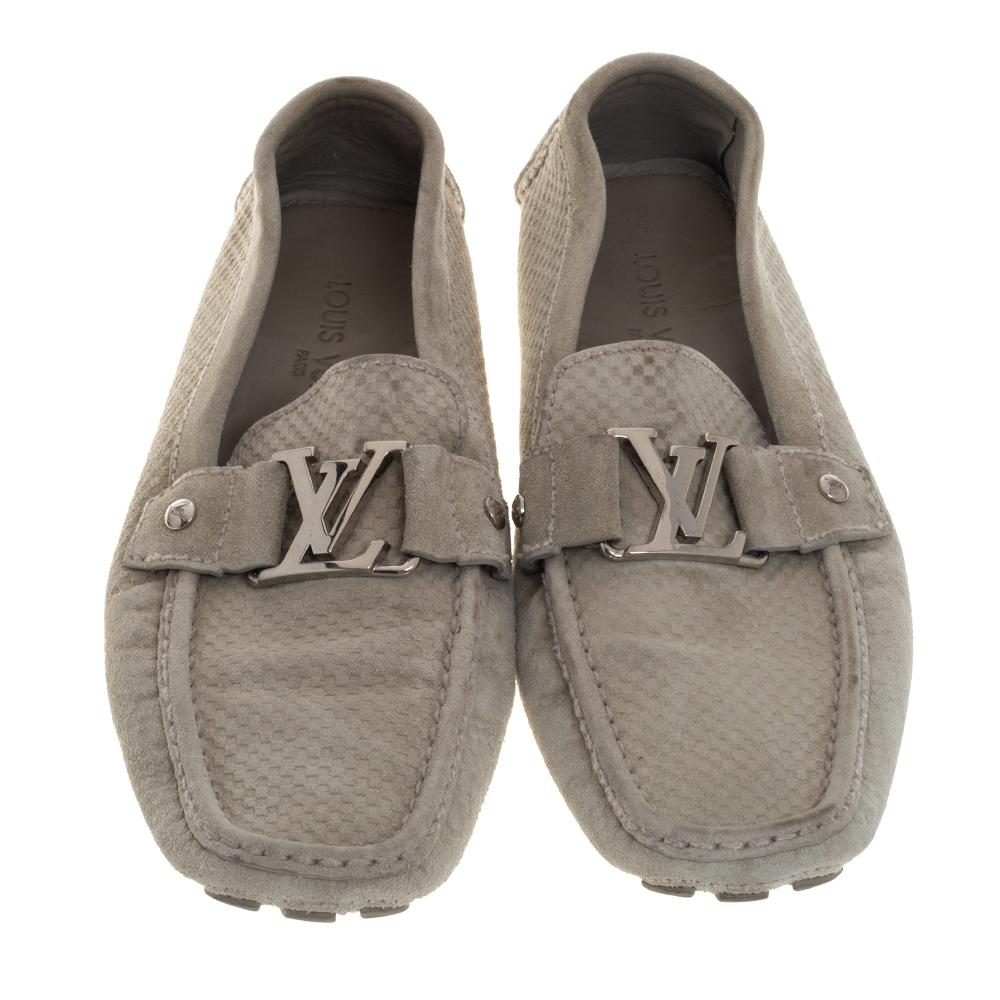 Gray Louis Vuitton Grey Suede Damier Ebene Check Monte Crarlo Loafers Size 42