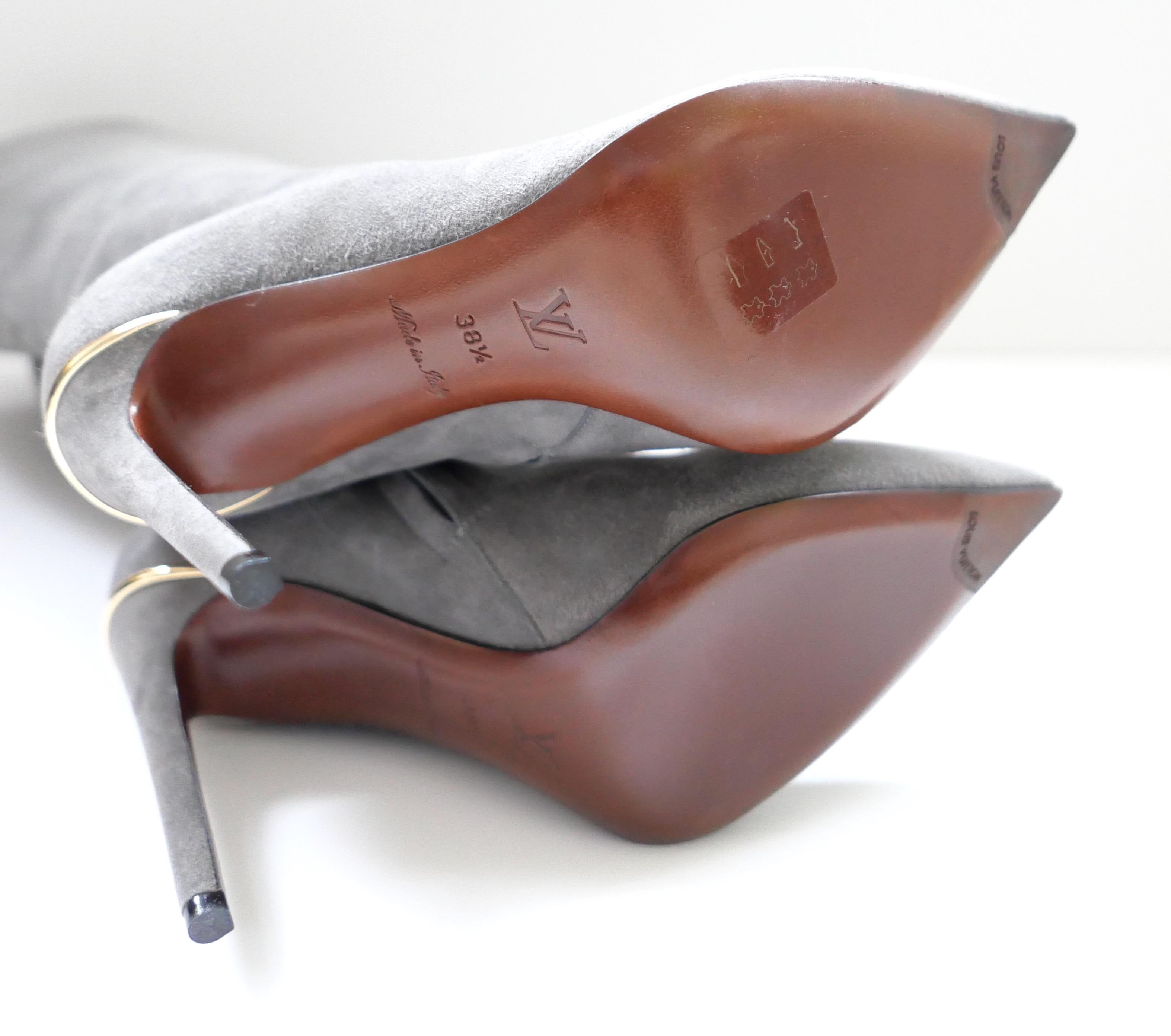 Gray Louis Vuitton Grey Suede Heeled Boots