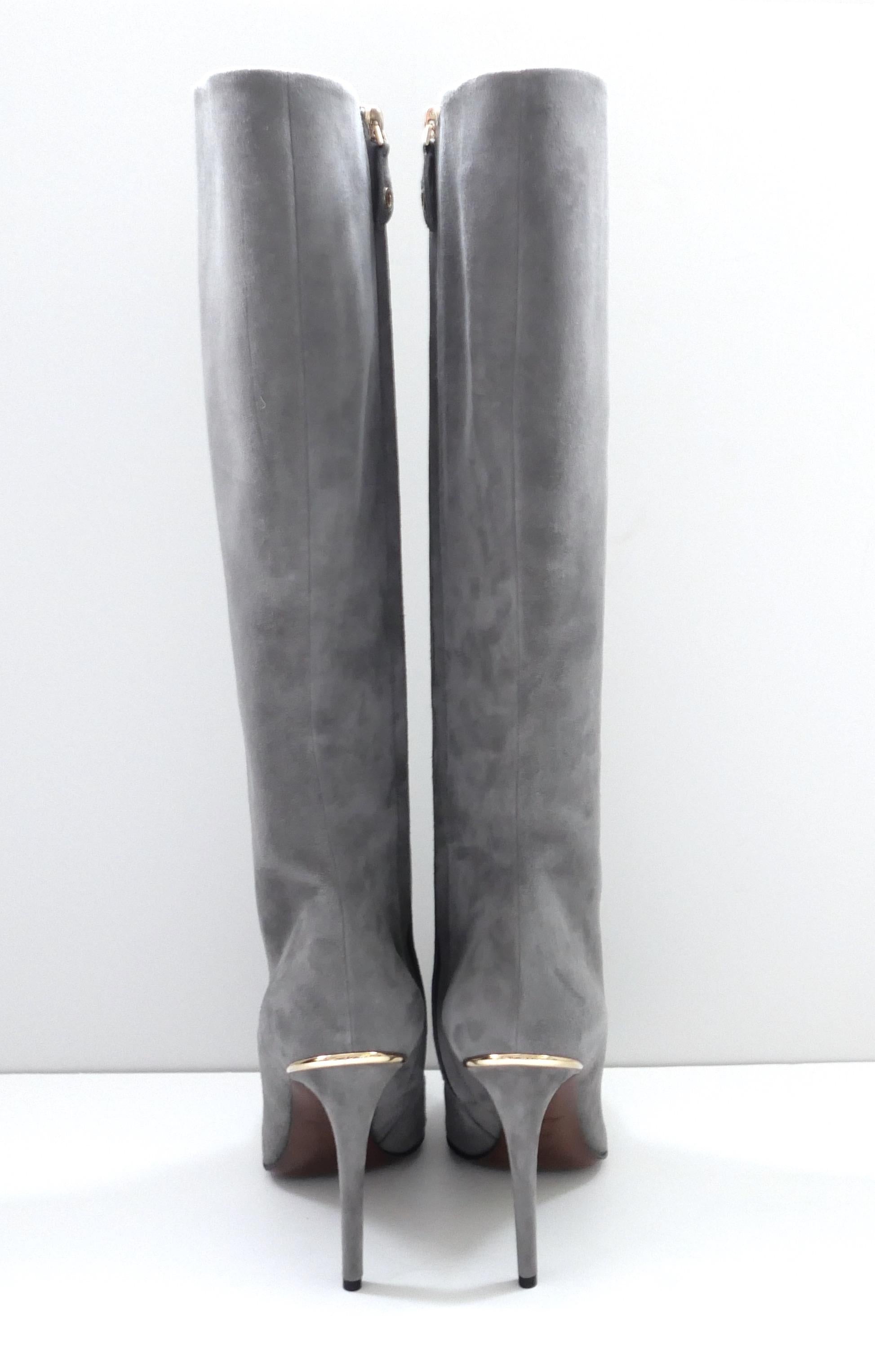 Louis Vuitton Grey Suede Heeled Boots 1