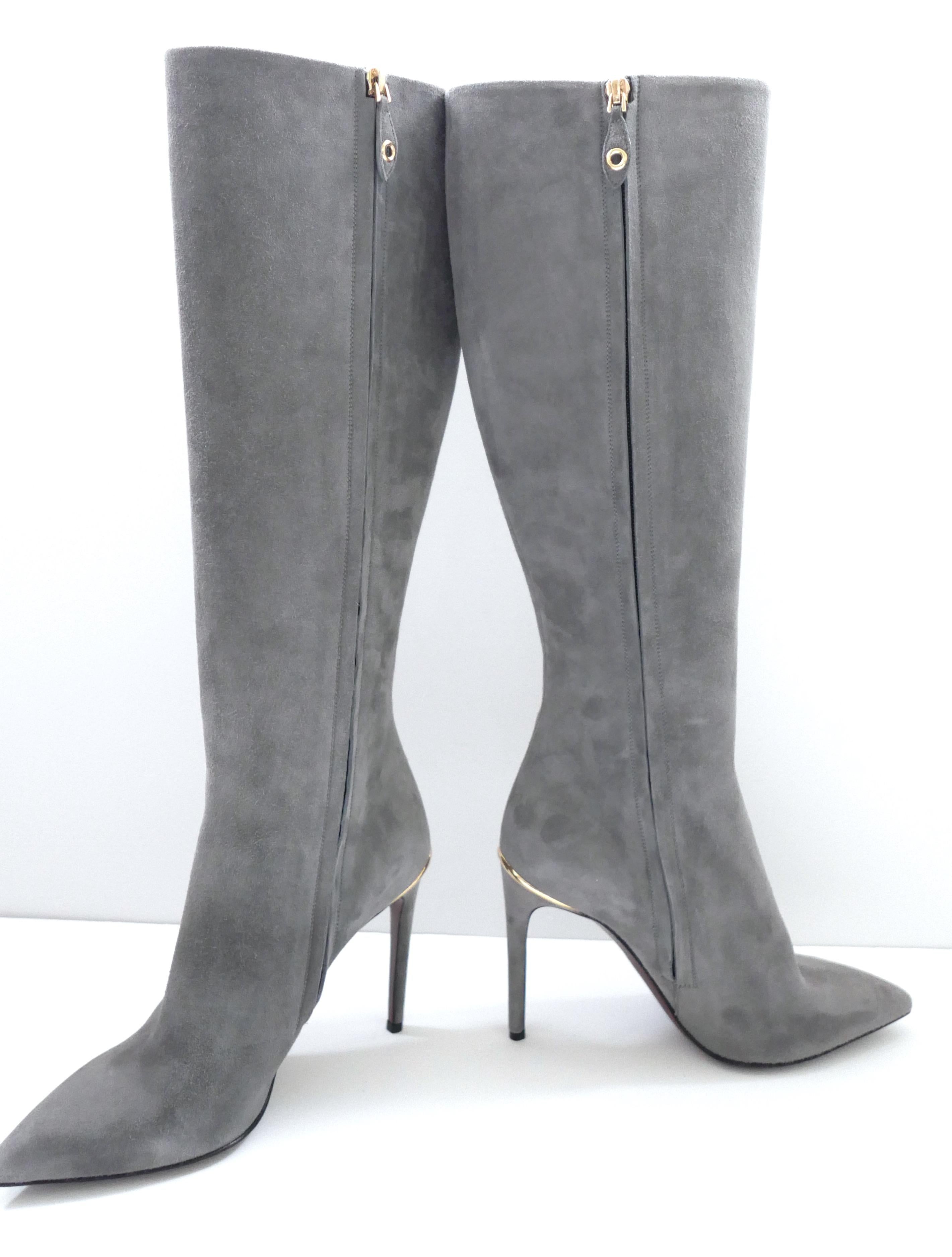 Louis Vuitton Grey Suede Heeled Boots 2