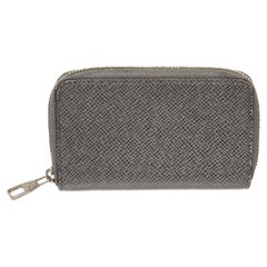 Used Louis Vuitton Grey Taiga Leather Zippy Coin Purse Wallet with taiga leather