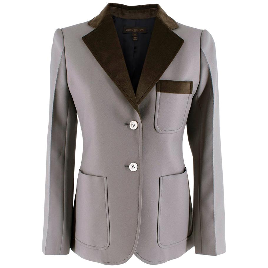 Louis Vuitton Grey Tailored Jacket with Velvet Trim - Size US 4 For Sale