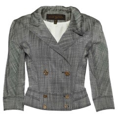 Louis Vuitton Grey Textured Silk Double Breasted Cropped Blazer S