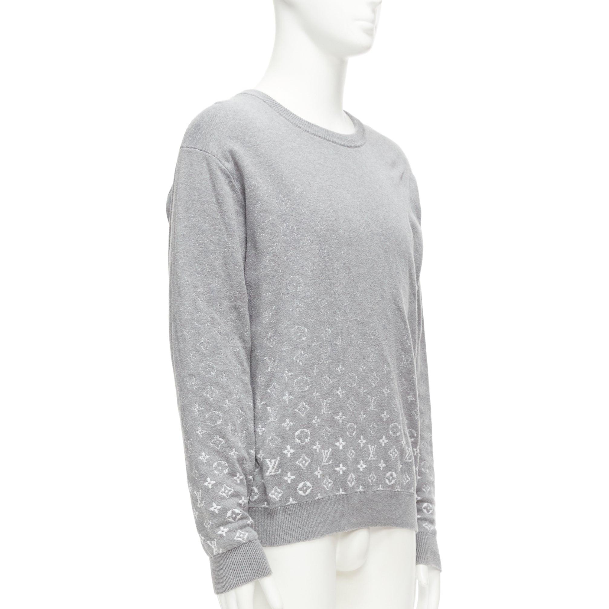 Gray LOUIS VUITTON grey white ombre LV logo monogram crew sweatshirt L For Sale