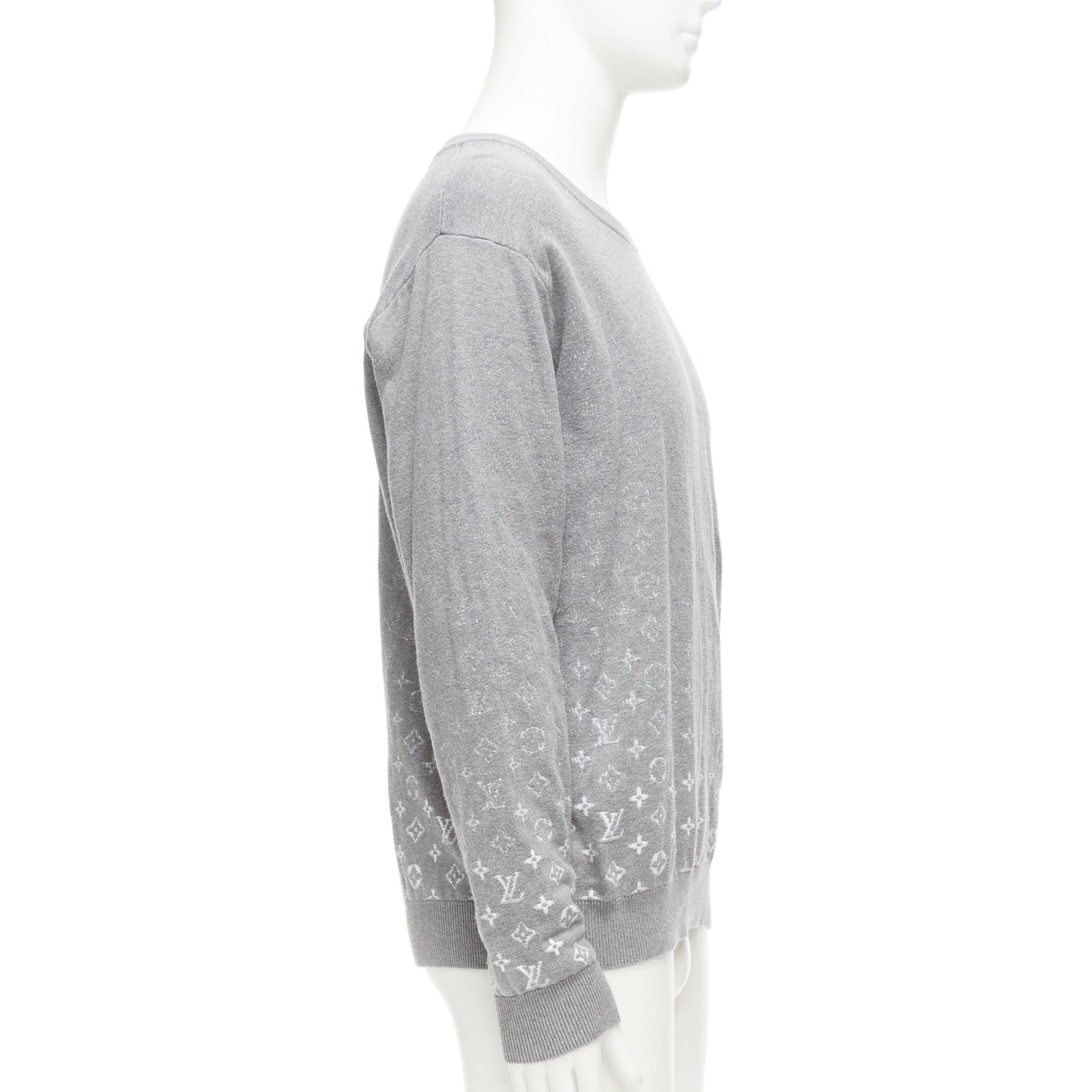 LOUIS VUITTON grey white ombre LV logo monogram crew sweatshirt L In Excellent Condition For Sale In Hong Kong, NT