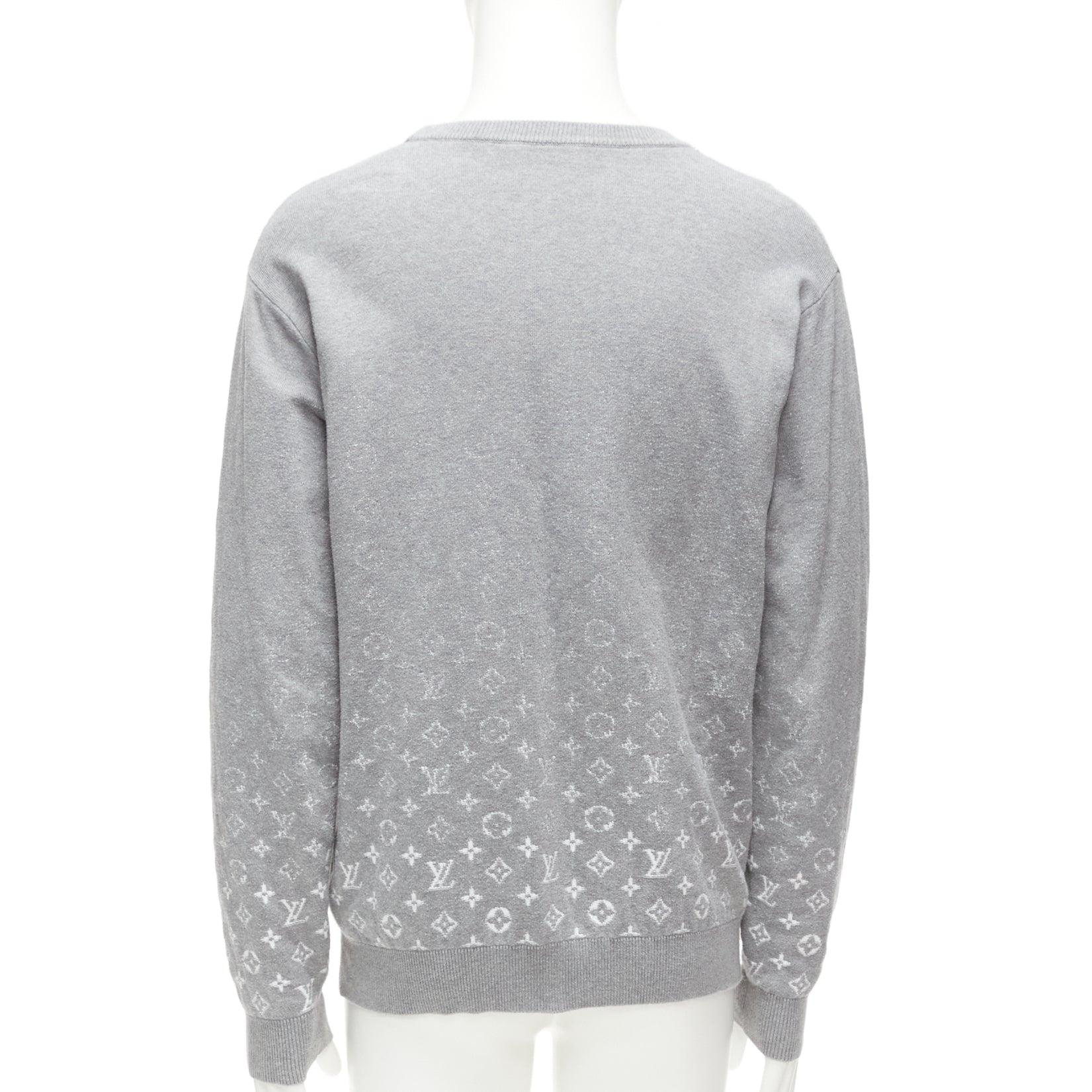 Men's LOUIS VUITTON grey white ombre LV logo monogram crew sweatshirt L For Sale