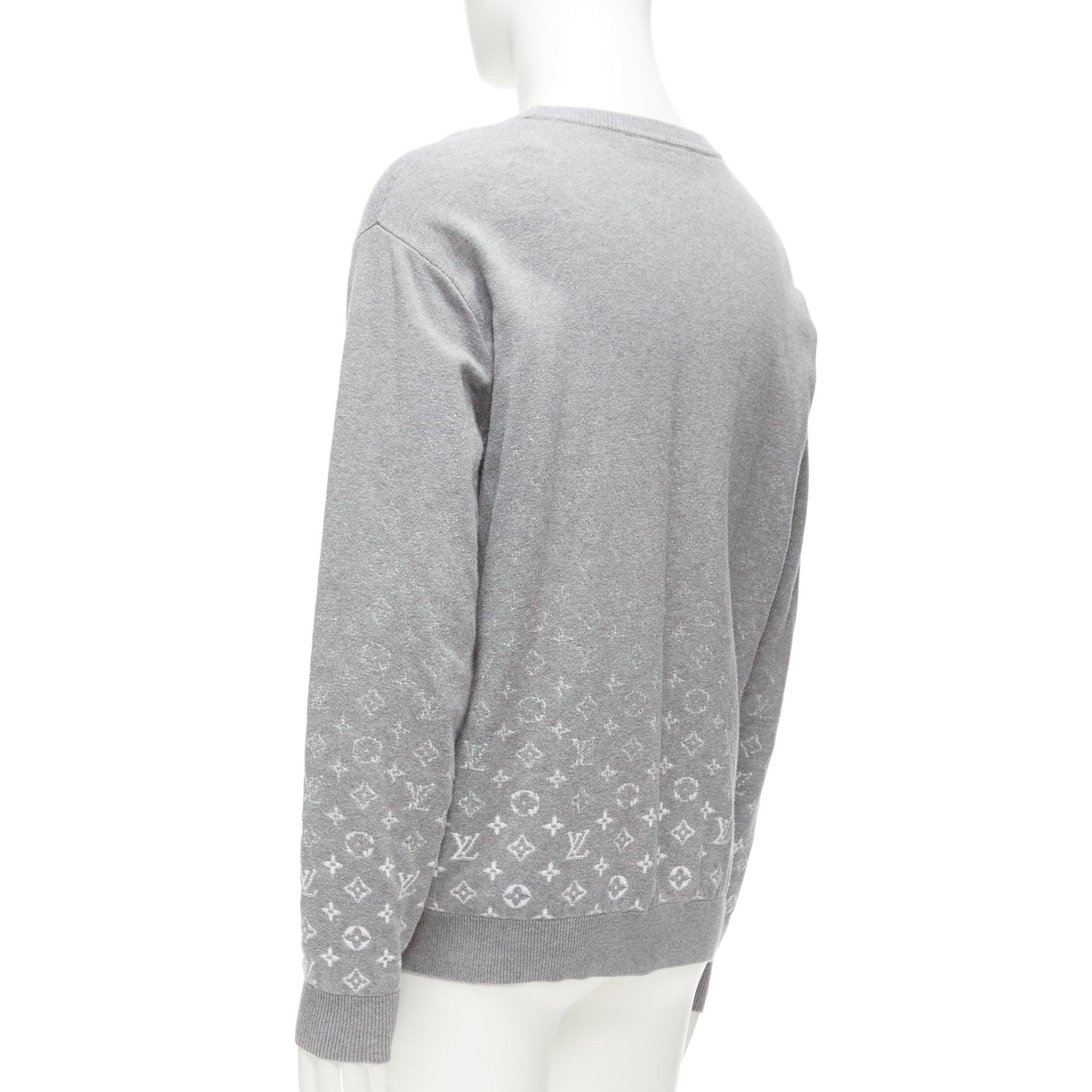 LOUIS VUITTON grey white ombre LV logo monogram crew sweatshirt L For Sale 1