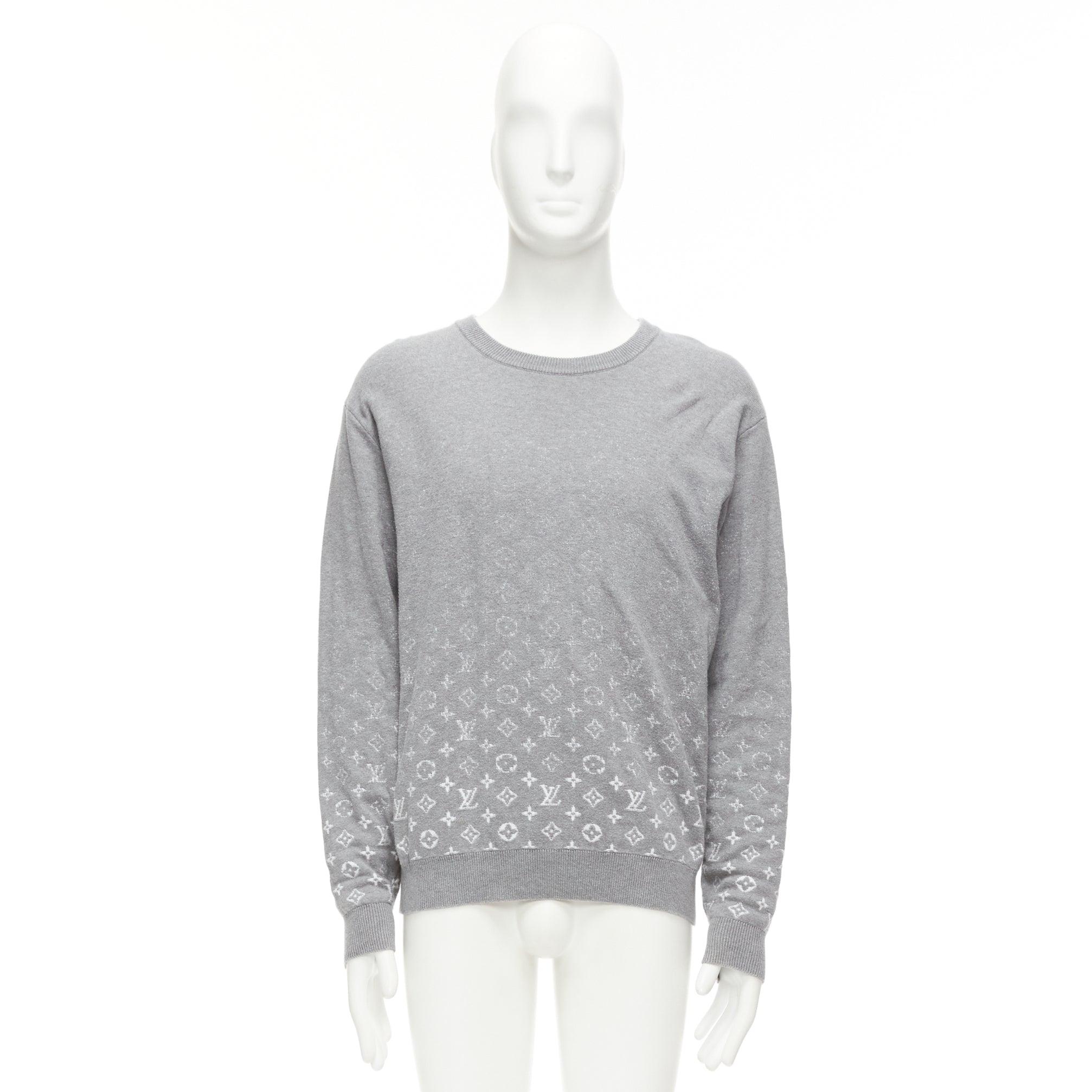 LOUIS VUITTON grey white ombre LV logo monogram crew sweatshirt L For Sale 4