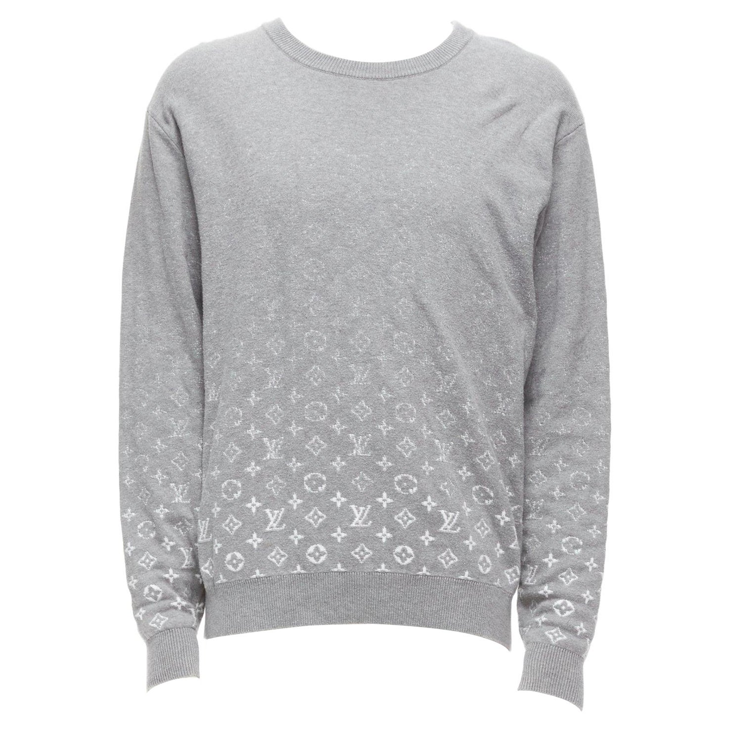 LOUIS VUITTON grey white ombre LV logo monogram crew sweatshirt L