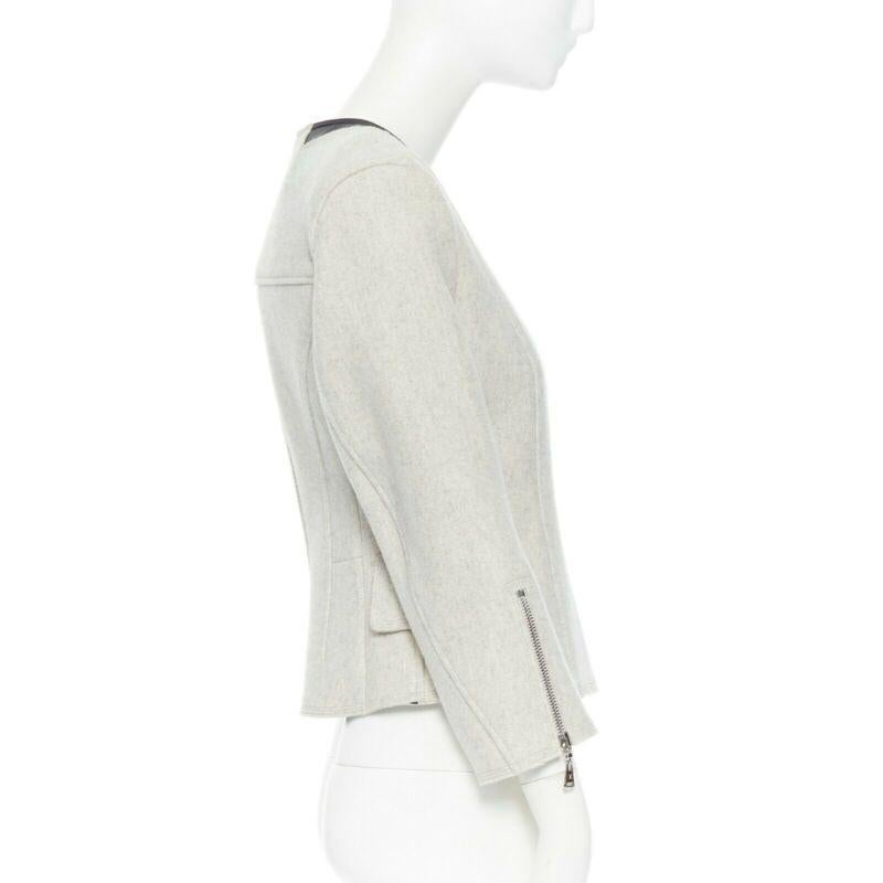 Women's LOUIS VUITTON grey wool blend cashmere lambskin leather panels biker jacket FR36