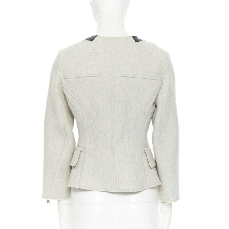 LOUIS VUITTON grey wool blend cashmere lambskin leather panels biker jacket FR36 1