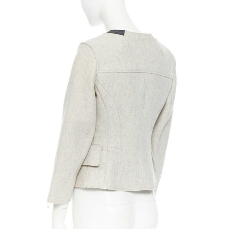 LOUIS VUITTON grey wool blend cashmere lambskin leather panels biker jacket FR36 For Sale 2