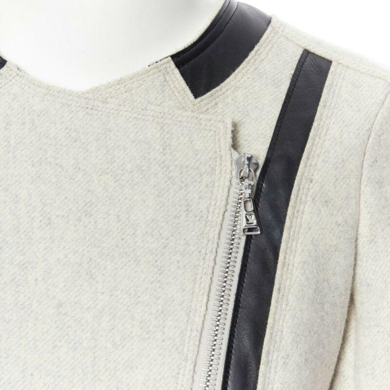 LOUIS VUITTON grey wool blend cashmere lambskin leather panels biker jacket FR36 3