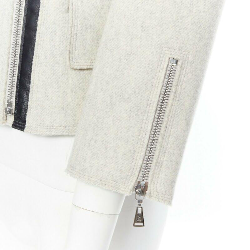 LOUIS VUITTON grey wool blend cashmere lambskin leather panels biker jacket FR36 4