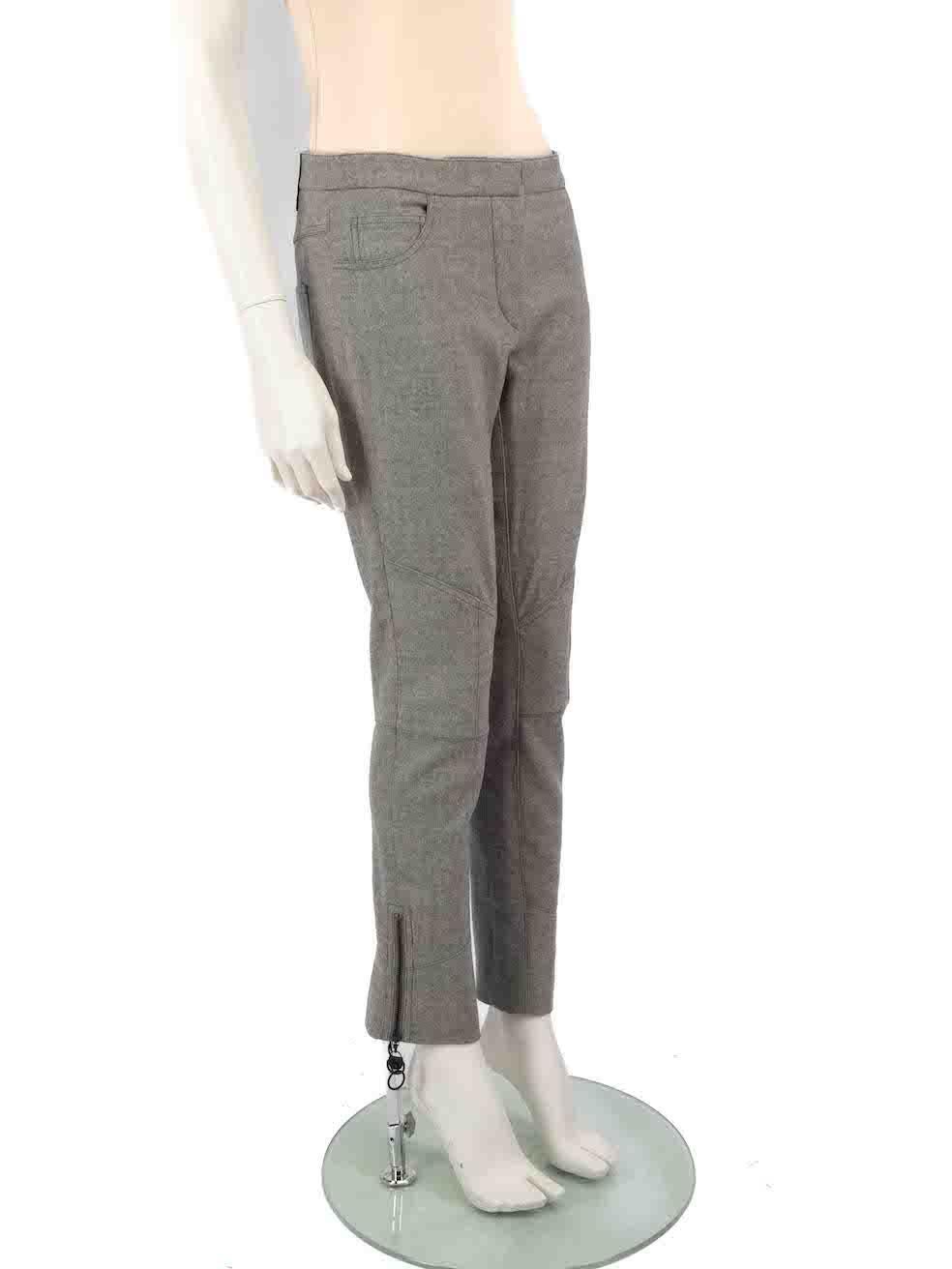 CONDITION is Very good. Hardly any visible wear to trousers is evident on this used Louis Vuitton designer resale item.
 
 Details
 Grey
 Wool
 Trousers
 Mid rise
 Slim fit
 Zipped cuffs
 3x Front pockets
 1x Back pocket
 
 
 Made in France
 
