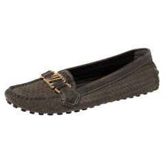 Louis Vuitton Grey Woven Suede Slip On Loafers Size 36.5