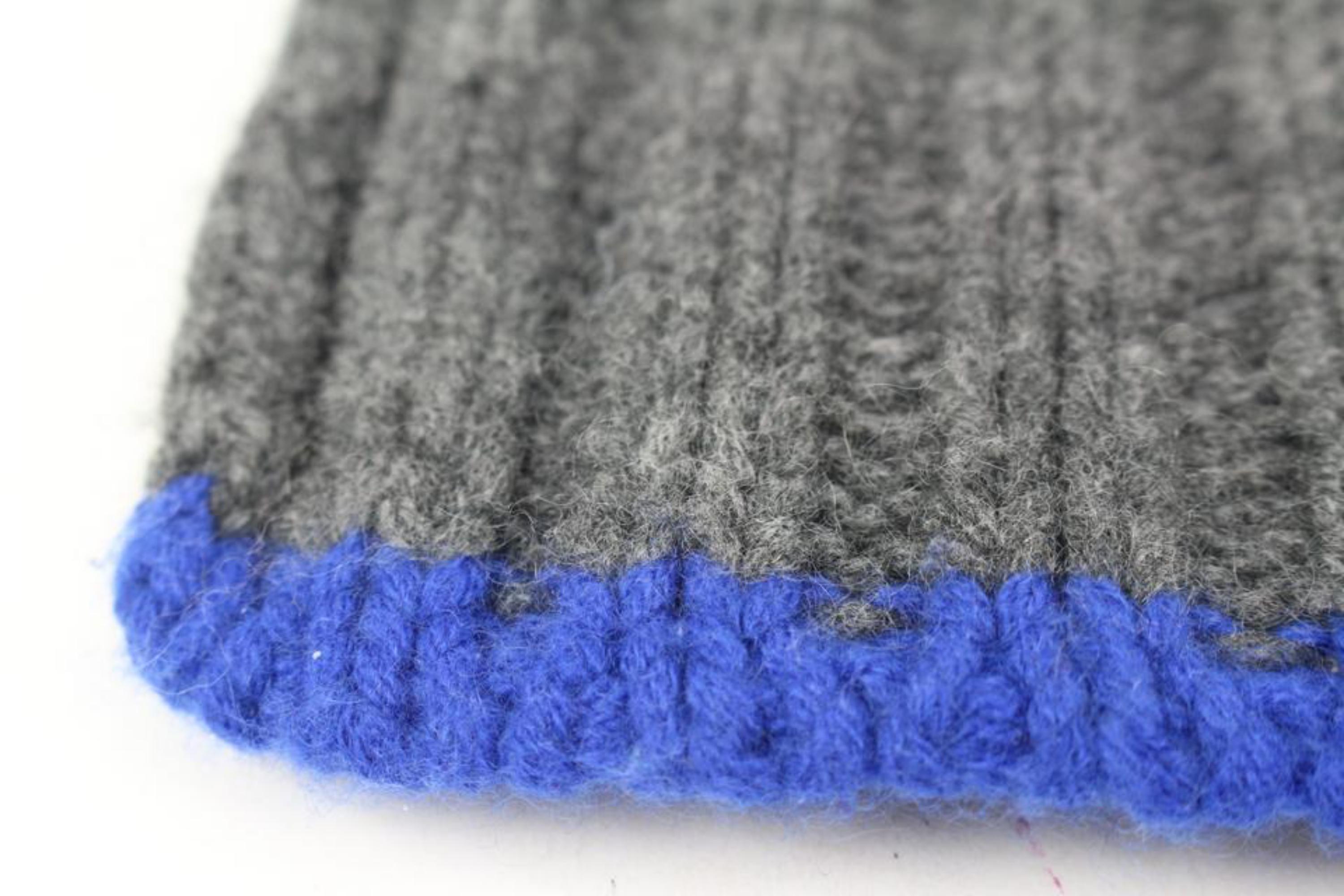 Louis Vuitton Grey x Blue Cable Knit Cashmere Damier Helsinki Scarf 47lv22s 3