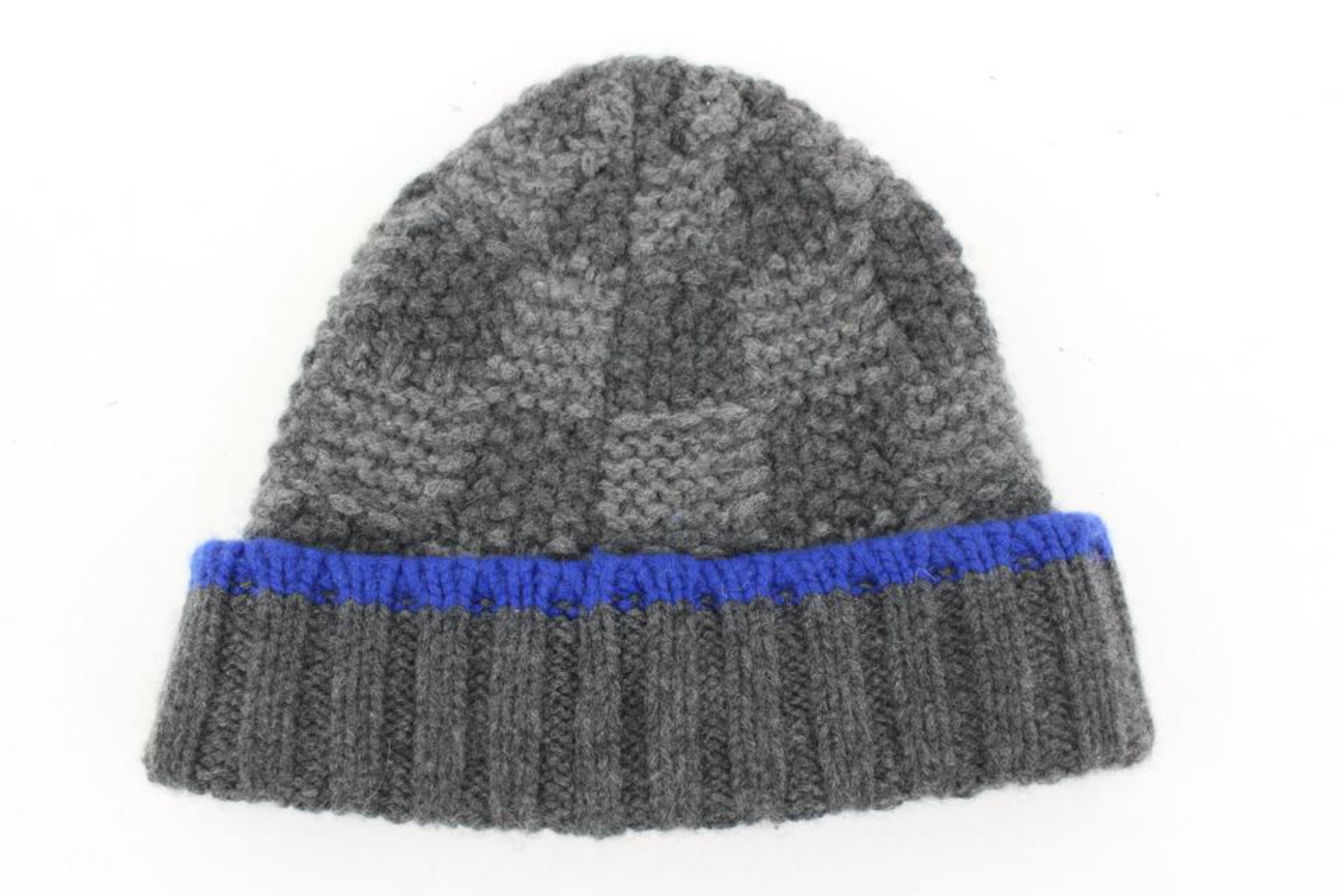 Louis Vuitton Grey x Blue Damier Knit Cashmere Helsinki Beanie Skull Cap Hat 46l For Sale 3