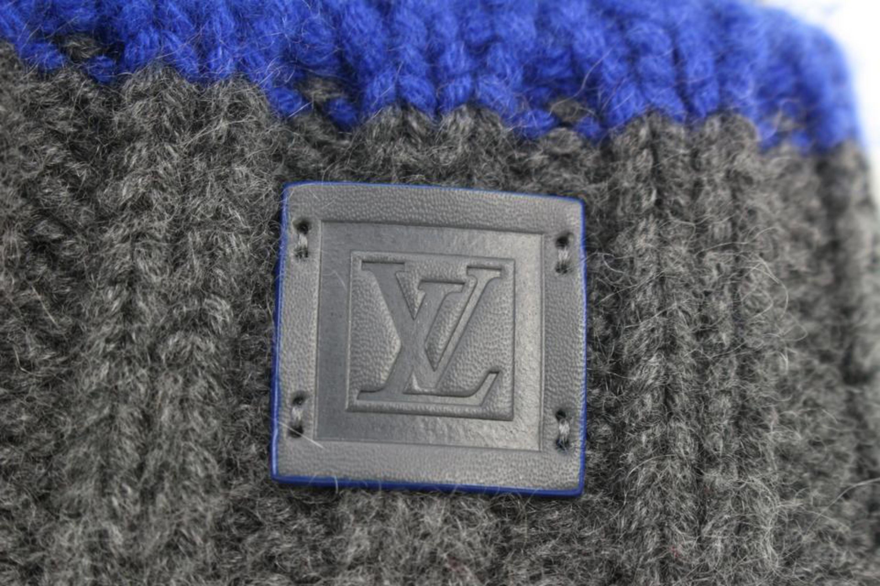 Louis Vuitton Grey x Blue Damier Knit Cashmere Helsinki Beanie Skull Cap Hat 46l For Sale 4