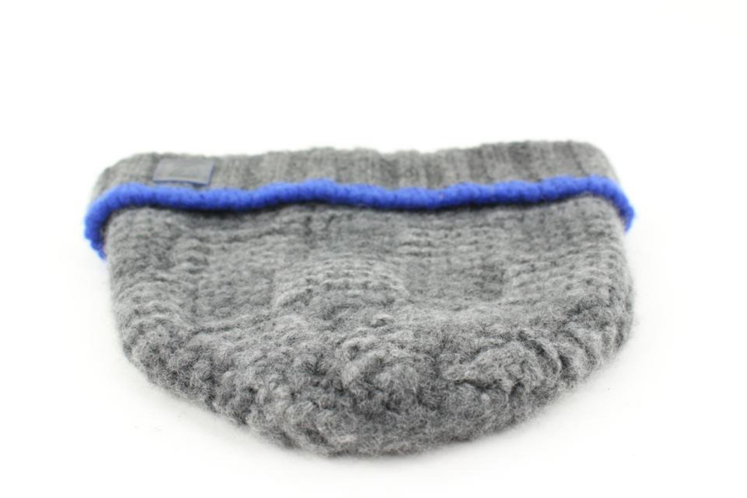 Louis Vuitton Grey x Blue Damier Knit Cashmere Helsinki Beanie Skull Cap Hat 46l For Sale 1