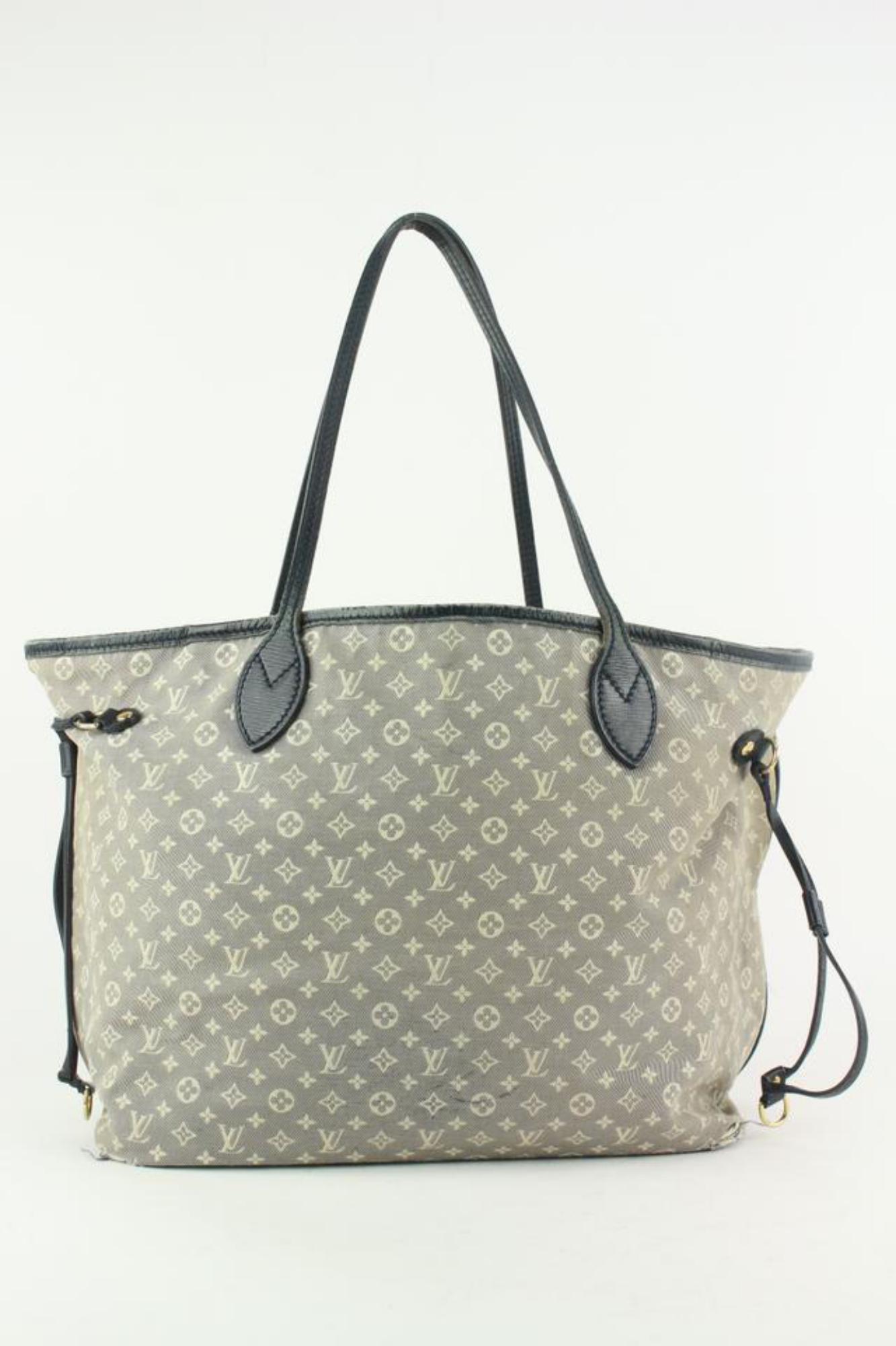 Louis Vuitton Grey x Navy Monogram Idylle Mini Lin Neverfull MM Tote Bag 15LV110 For Sale 4