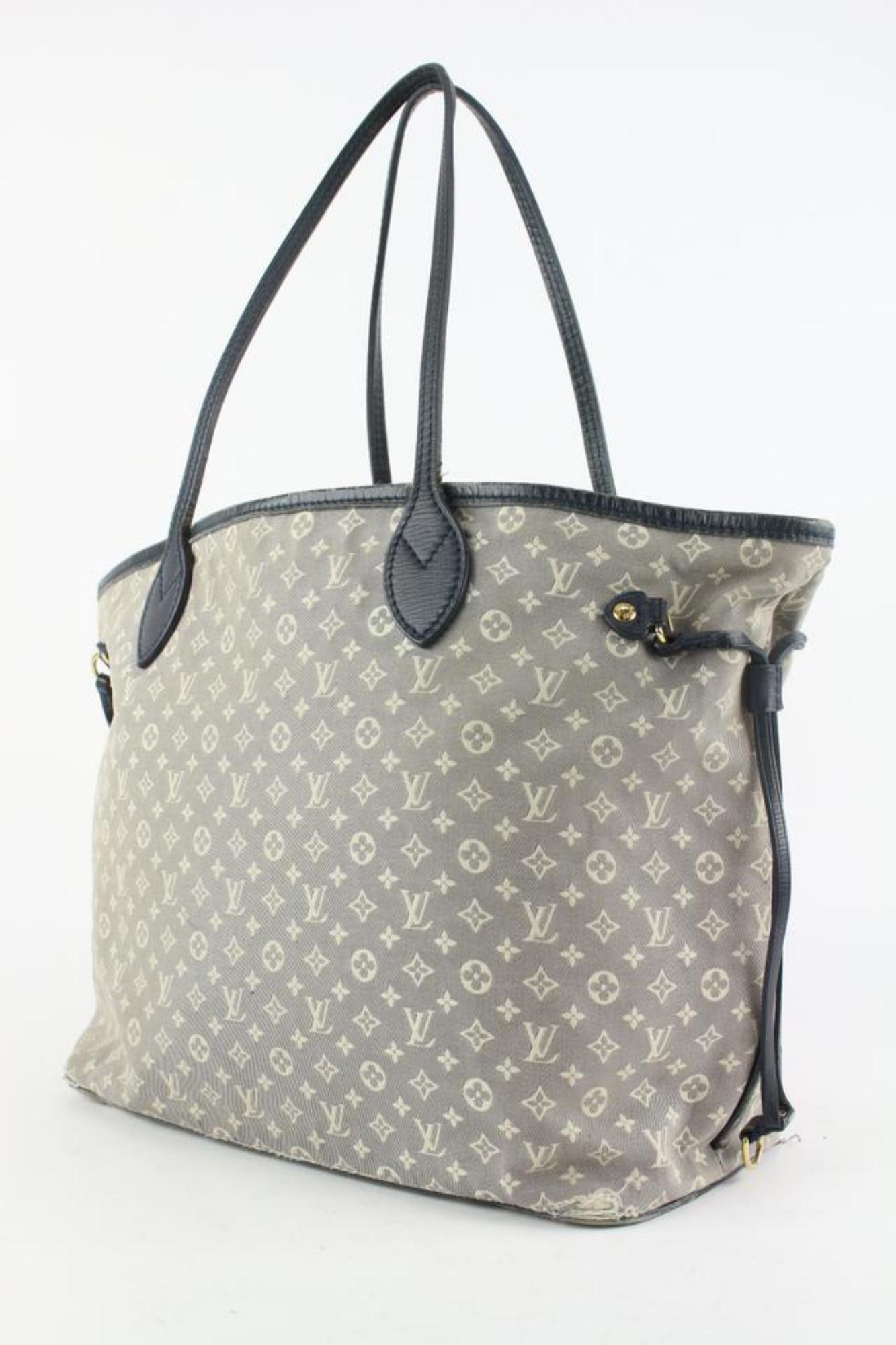 Louis Vuitton Grey x Navy Monogram Idylle Mini Lin Neverfull MM Tote Bag 15LV110 For Sale 5