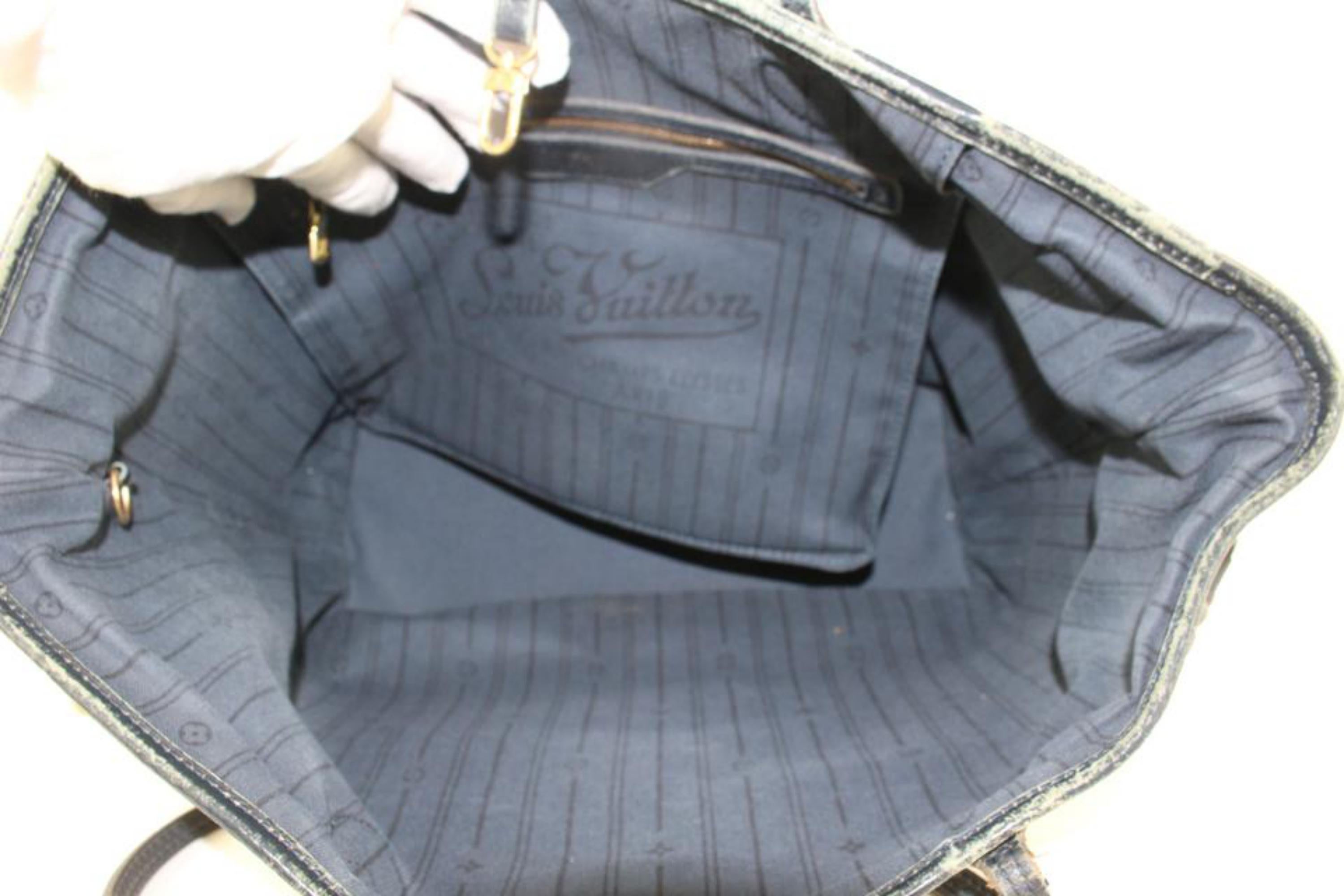 Louis Vuitton Grey x Navy Monogram Idylle Mini Lin Neverfull MM Tote Bag 15LV110 For Sale 2
